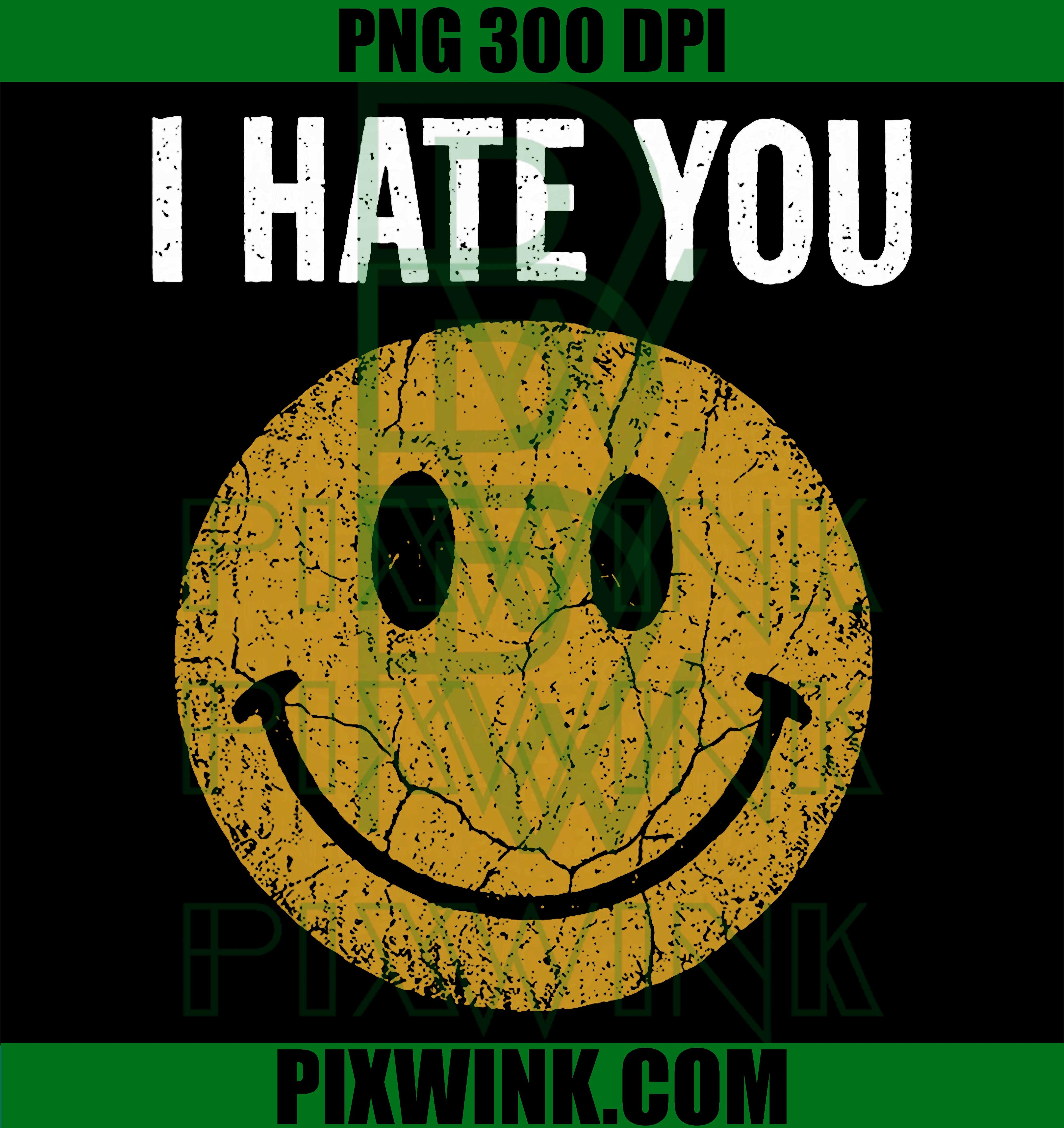 I Hate You PNG, Retro Vintage PNG, Yellow Happy Smile Face PNG