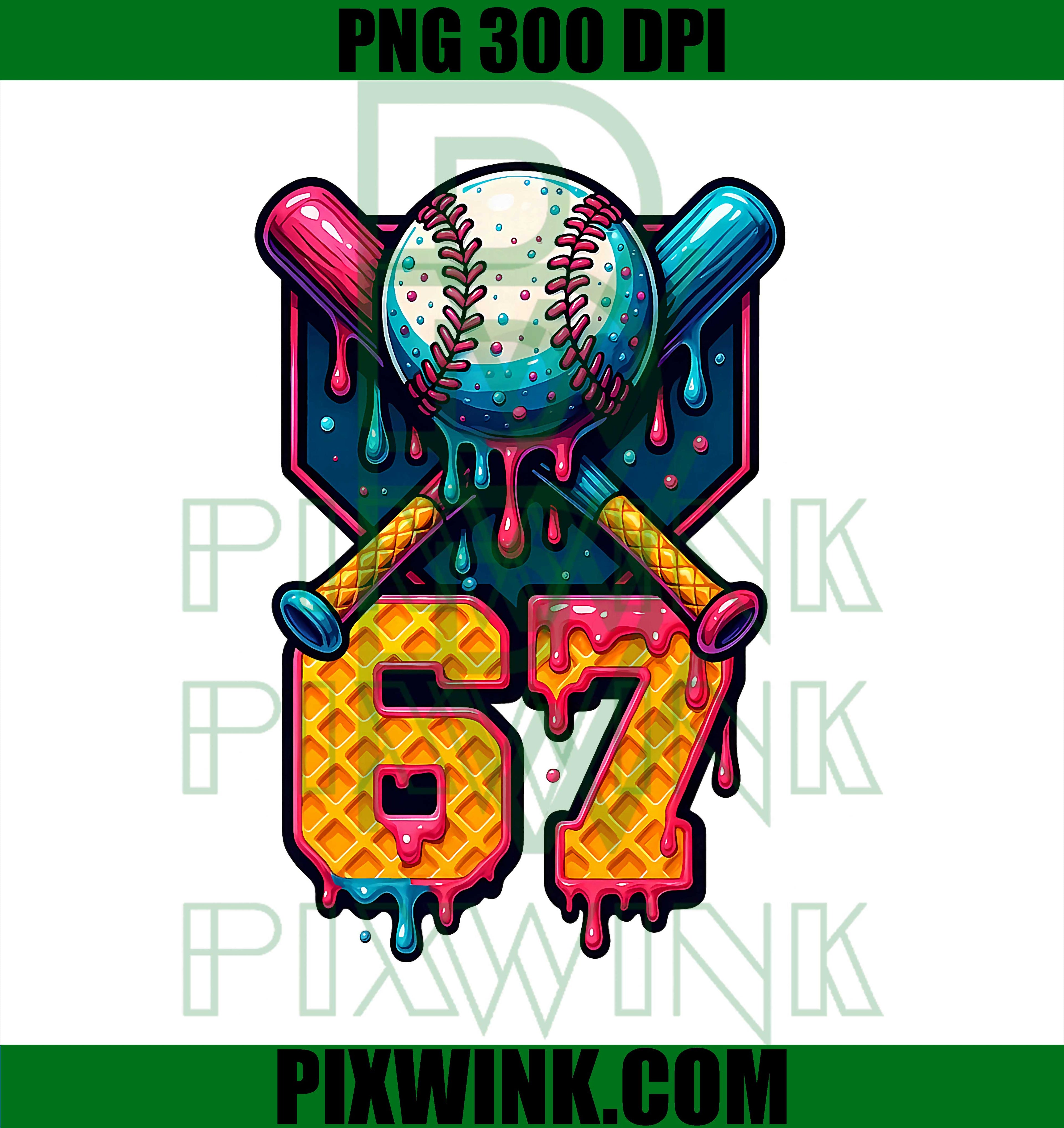Baseball Ice Cream Drip Number 67, Player 6 7, 6-7 Meme Sport PNG
