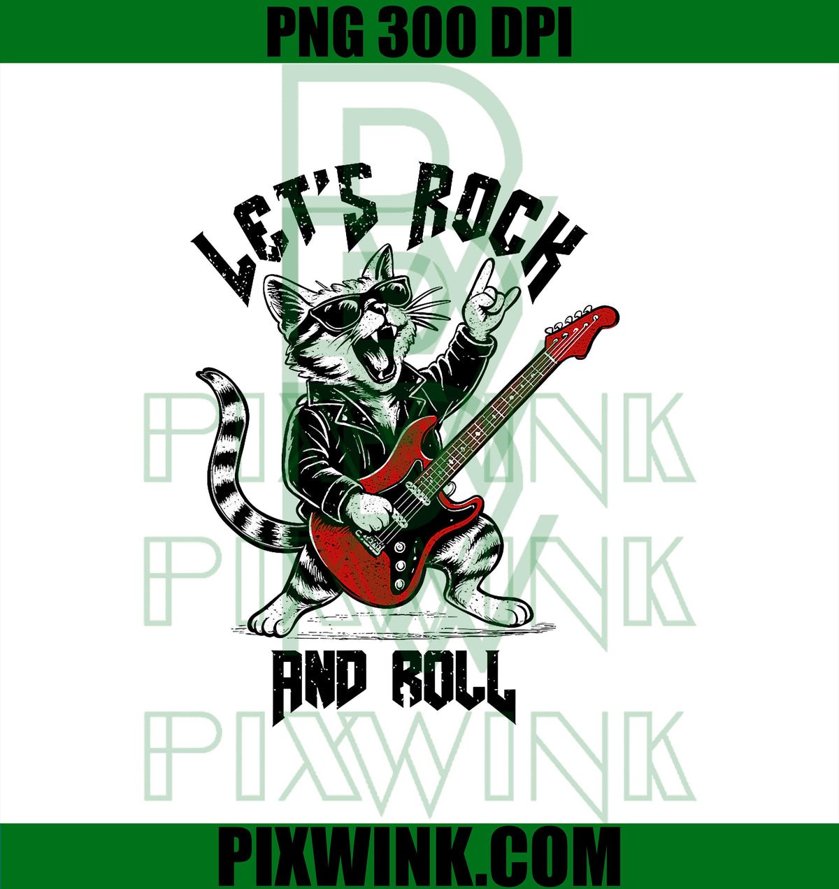 Rock And Roll Cat Guitarist Vintage PNG, Rock&Roll Kitten  Guitar PNG