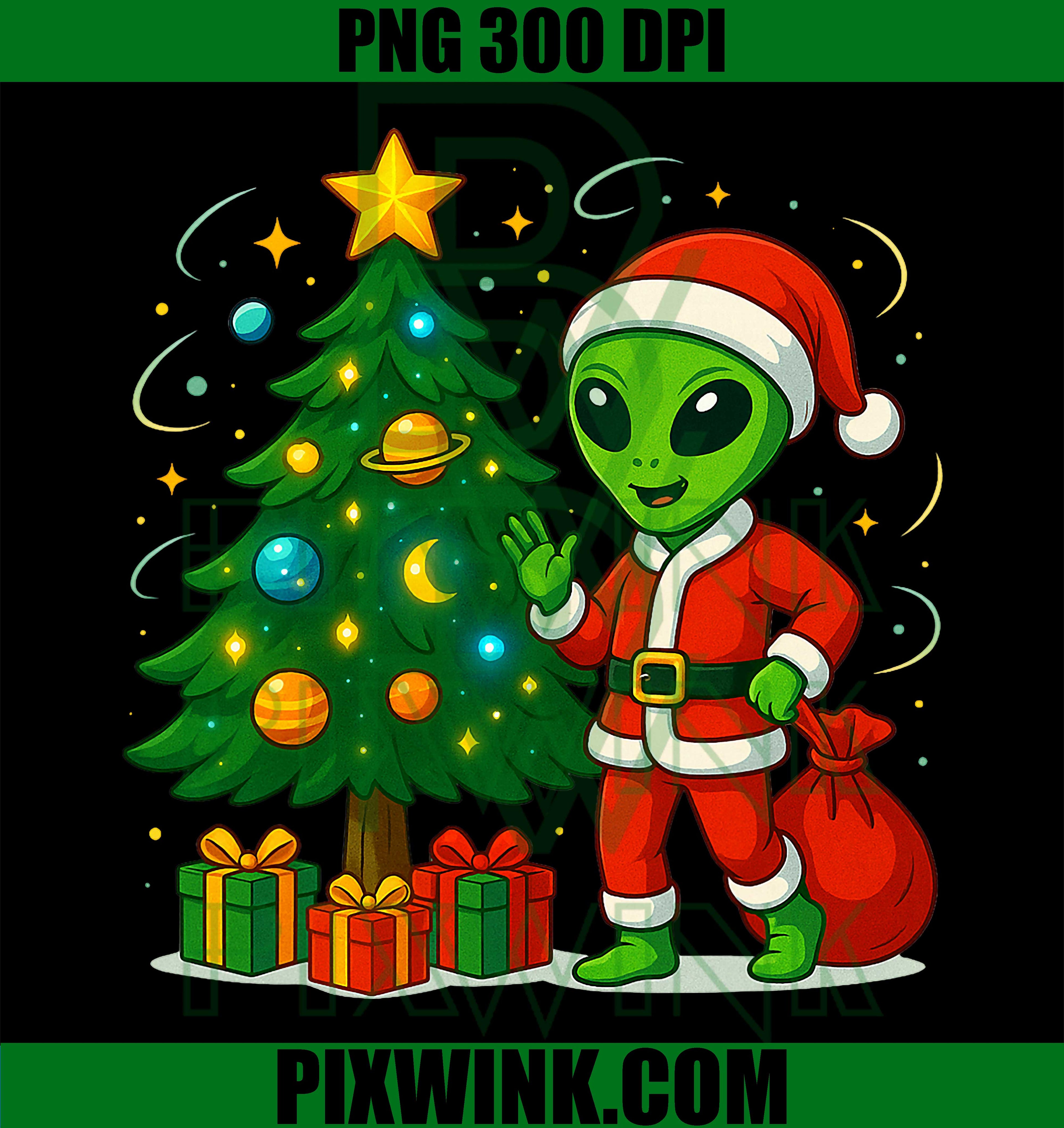 Alien Christmas Tree Xmas Lights Funny Holiday PNG