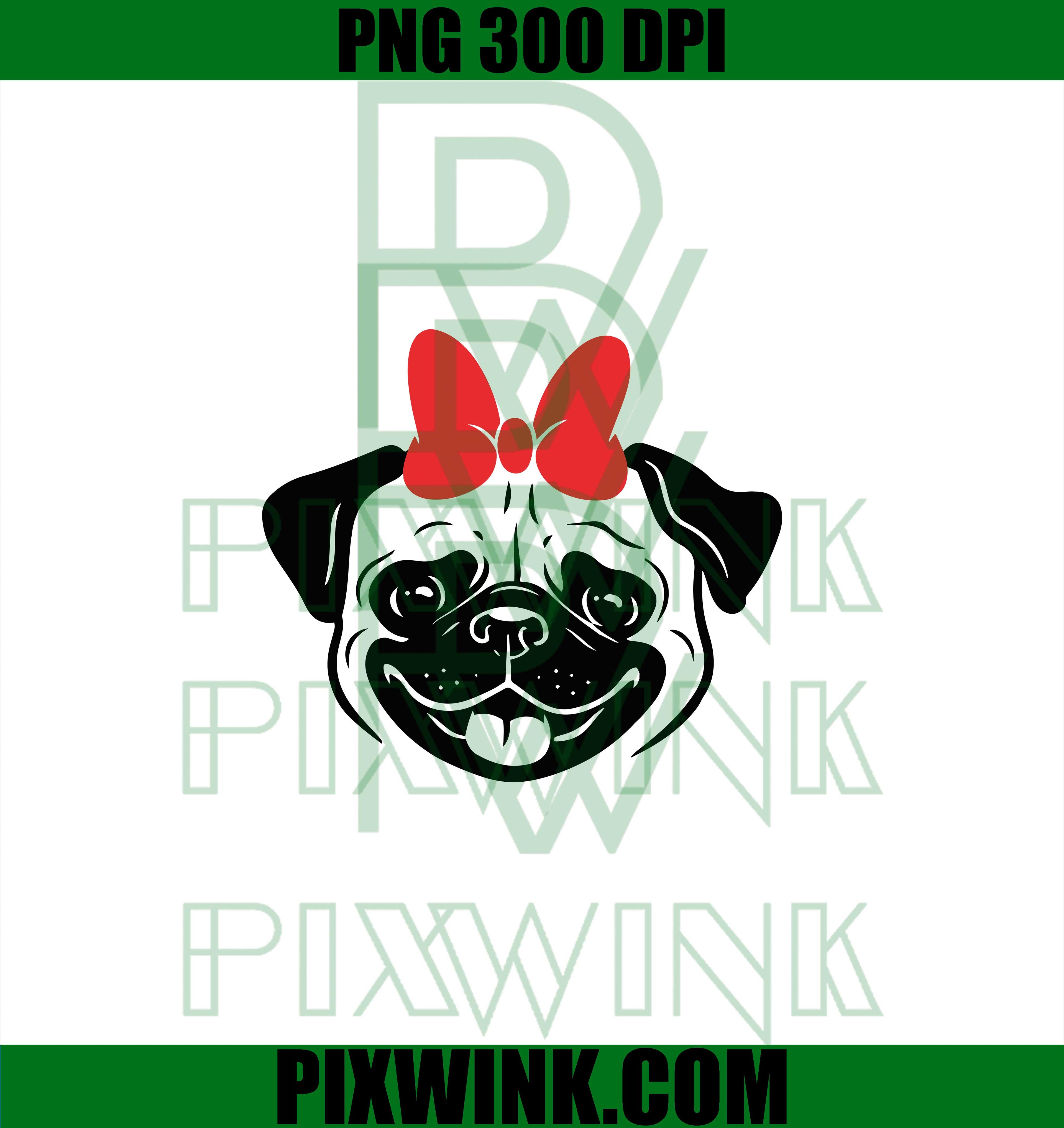 Pug with Red Hair Bow SVG, Pug Love SVG, Pug Lover SVG