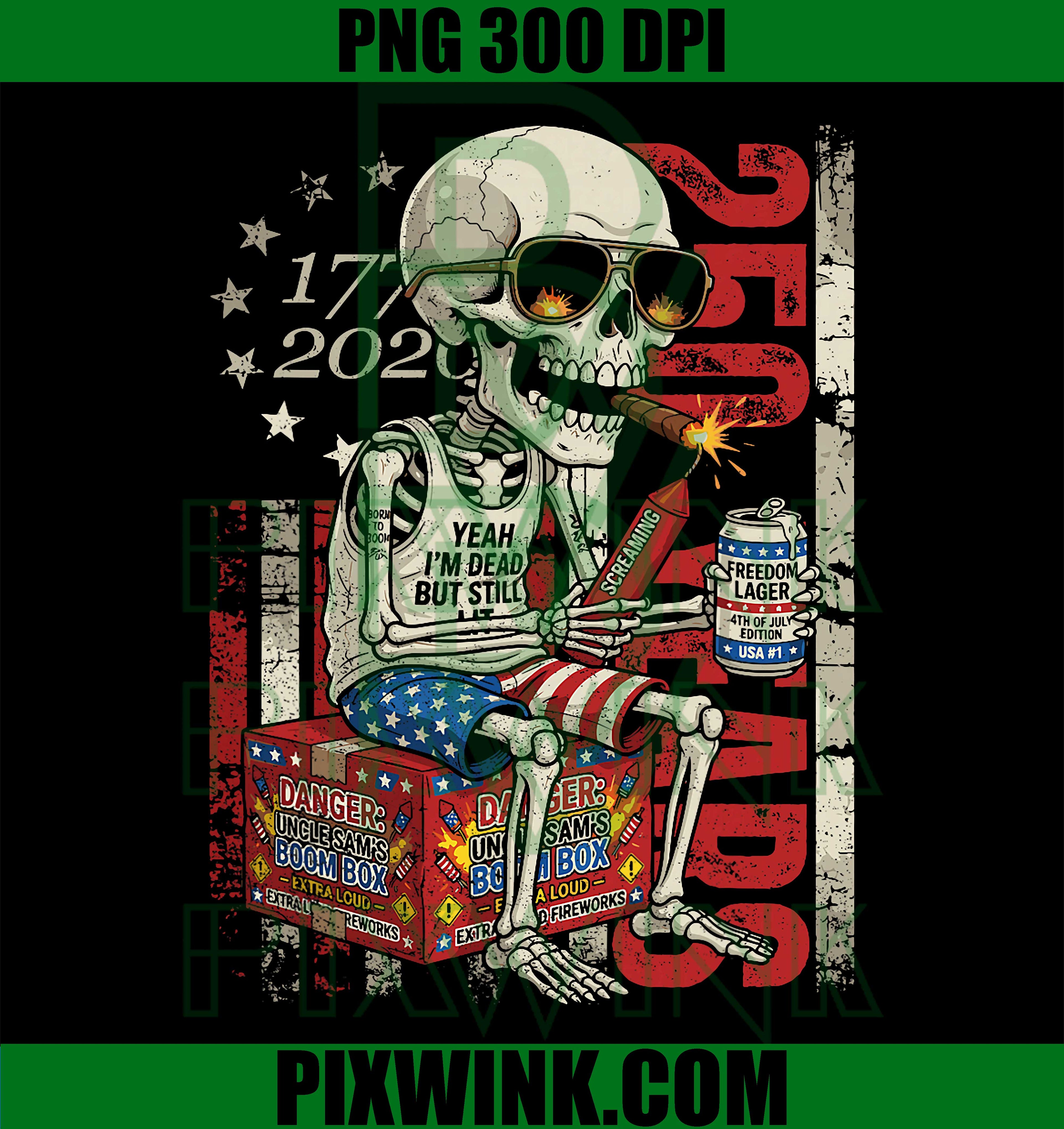 250 Years Funny Skeleton Fireworks PNG, American Flag 4th Of July PNG