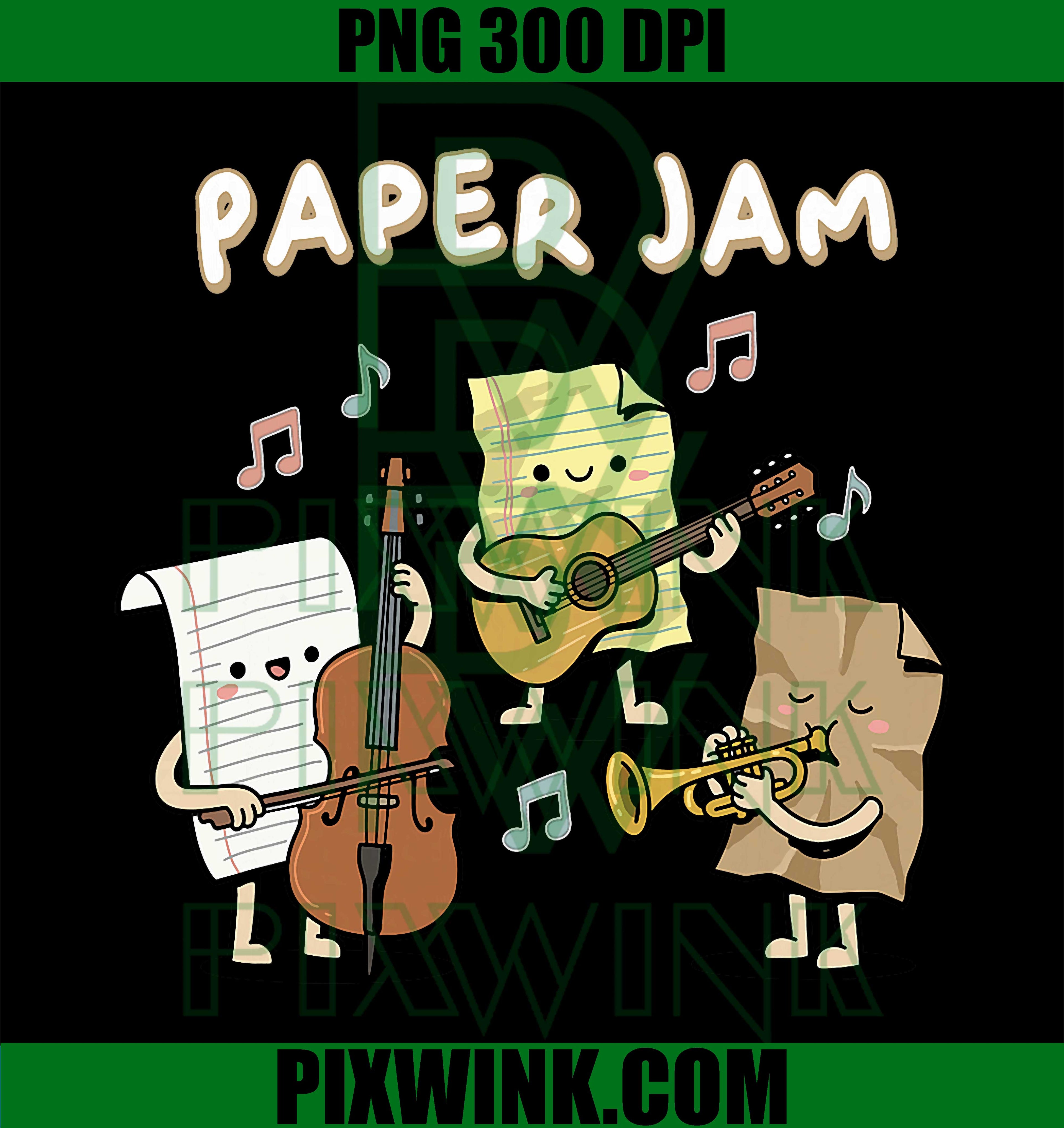 Paper Jam Cute Music Pun PNG, Cartoon Paper Band Design PNG