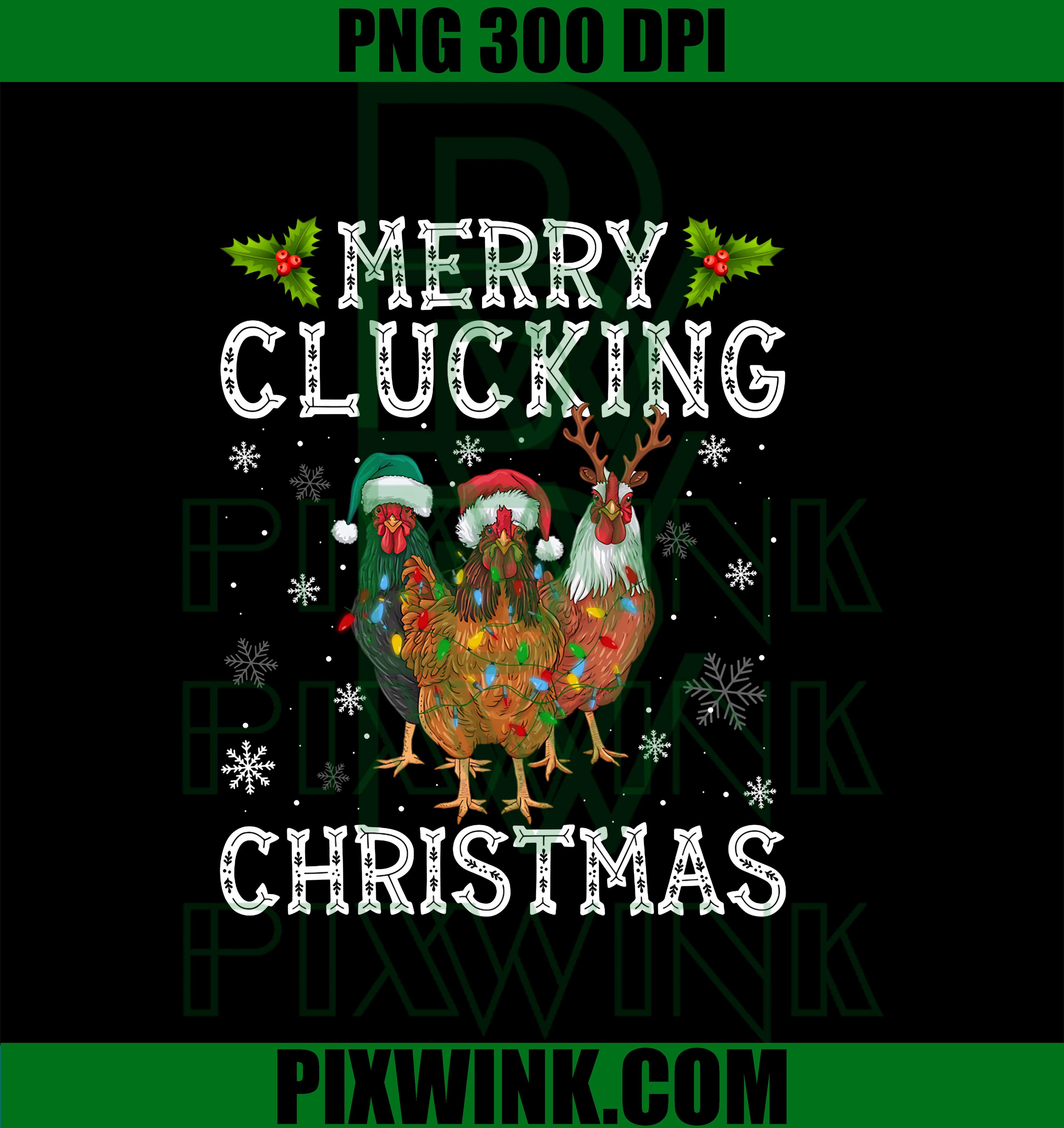 Merry Clucking Christmas PNG, Funny Chicken Santa Hat Lights PNG