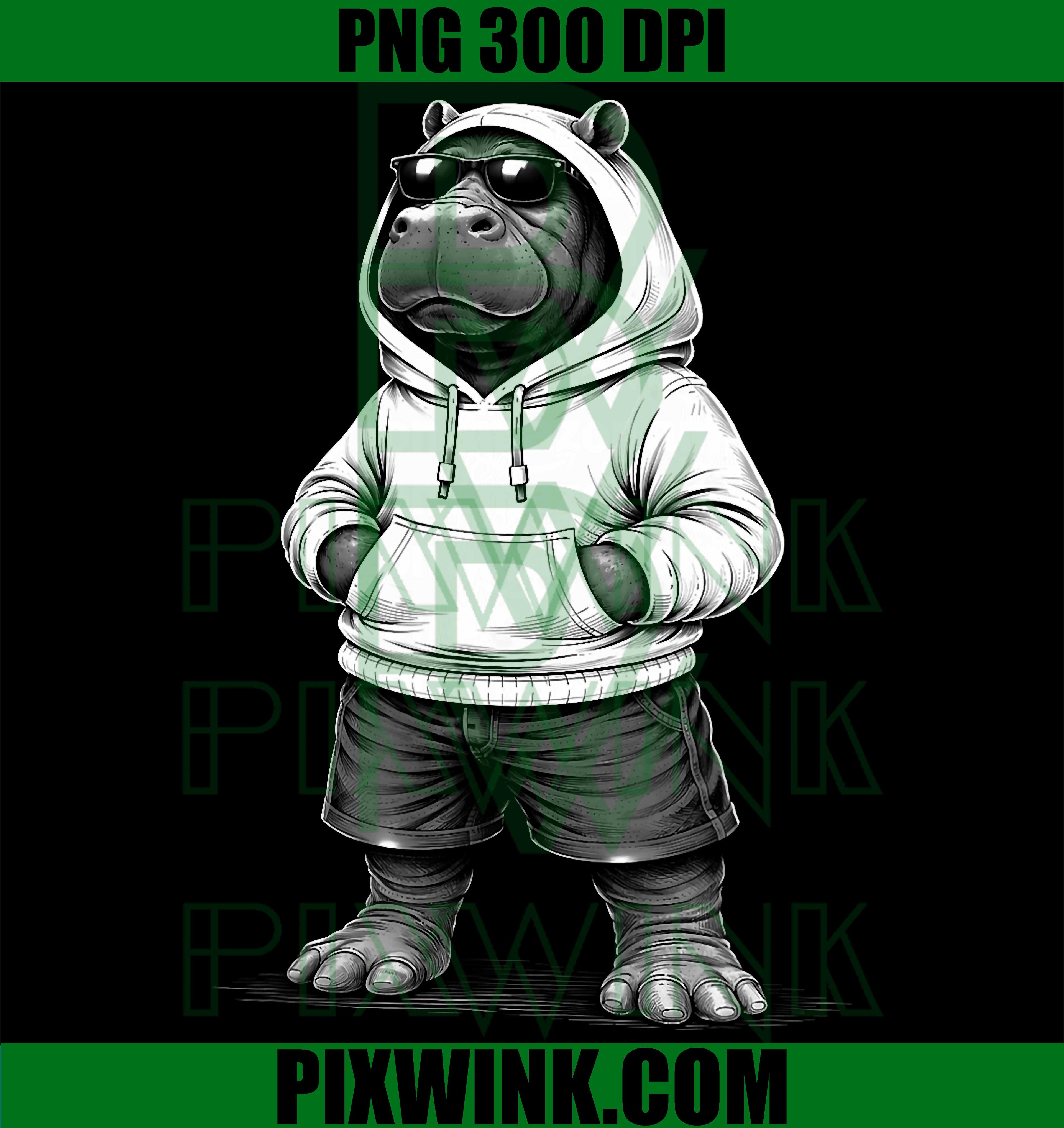 Hip Hop Hippo PNG, Swag Hoodie Sunglasses Hippo PNG
