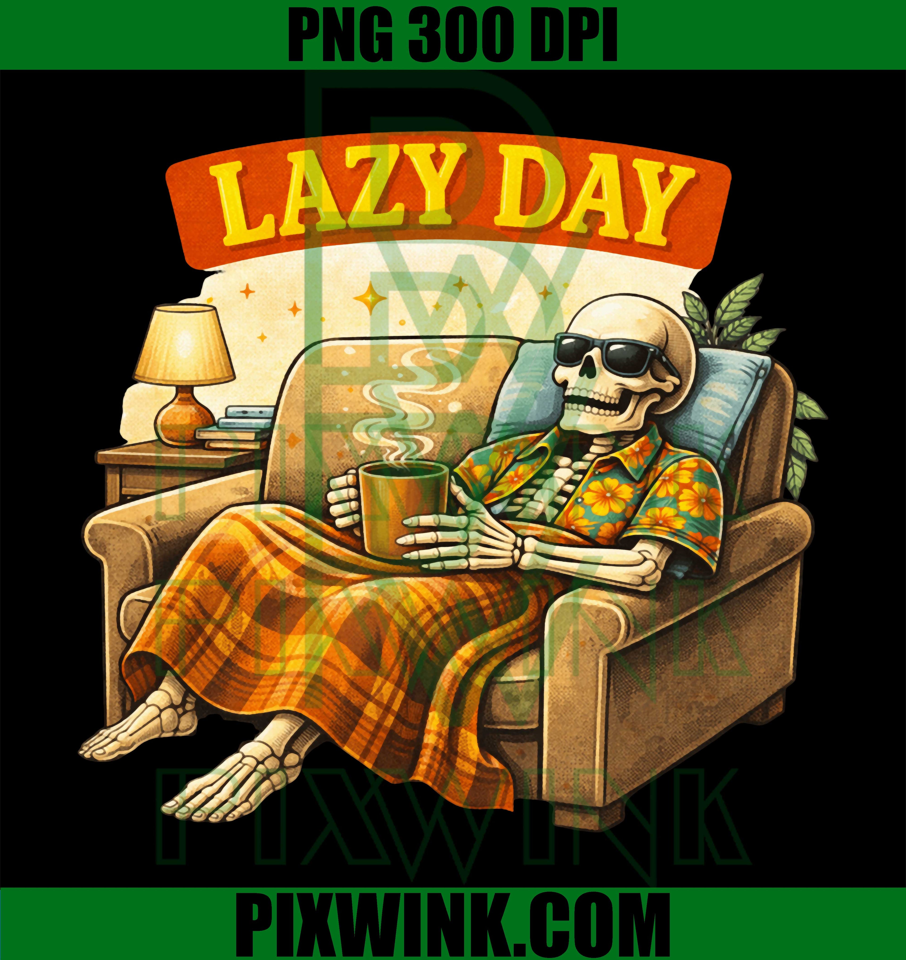 Relaxed Lazy Day Skeleton PNG, Retro Humor Skeleton Graphic PNG