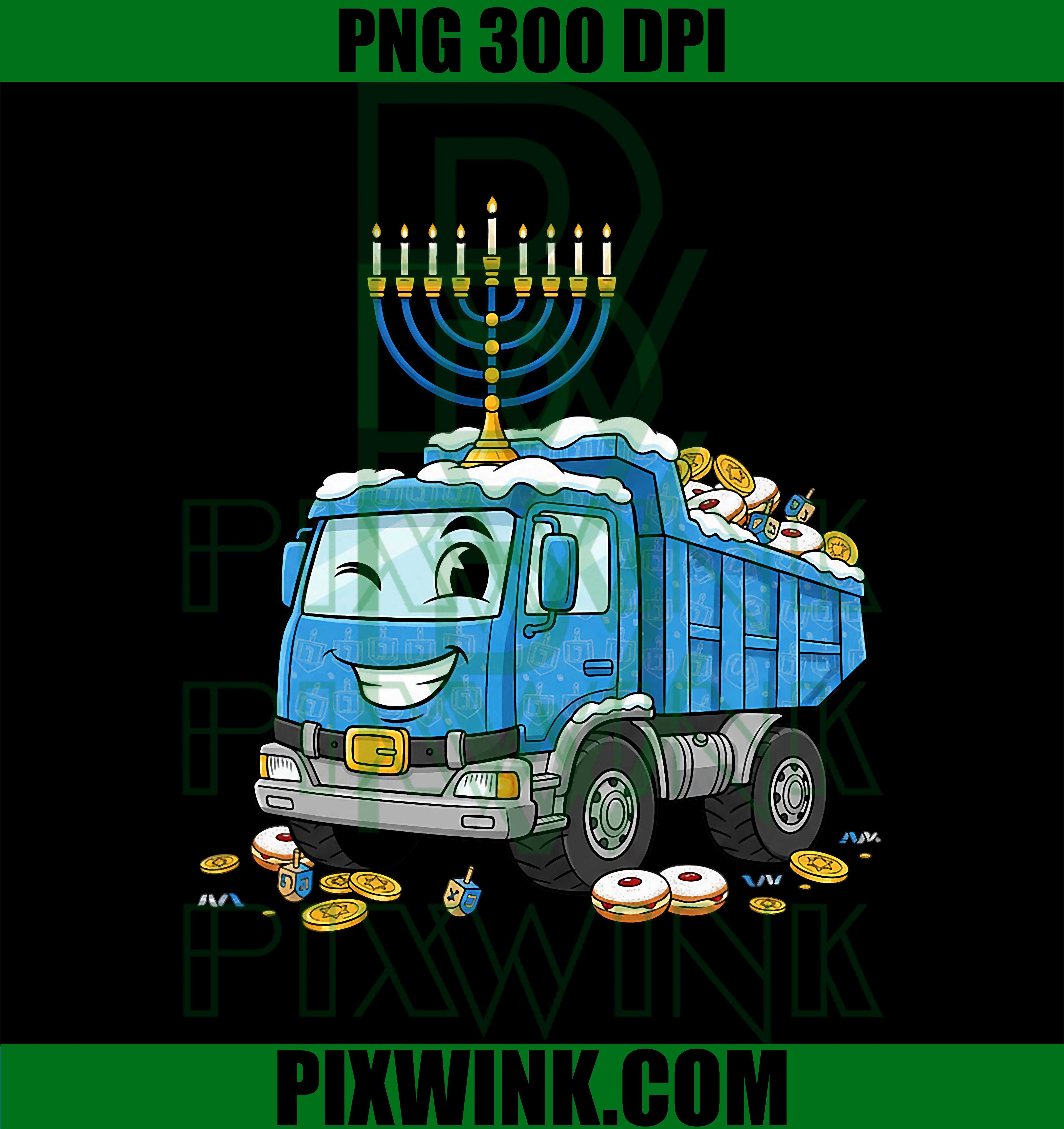 Funny Dump Truck Dreidel Menorah Hanukkah PNG
