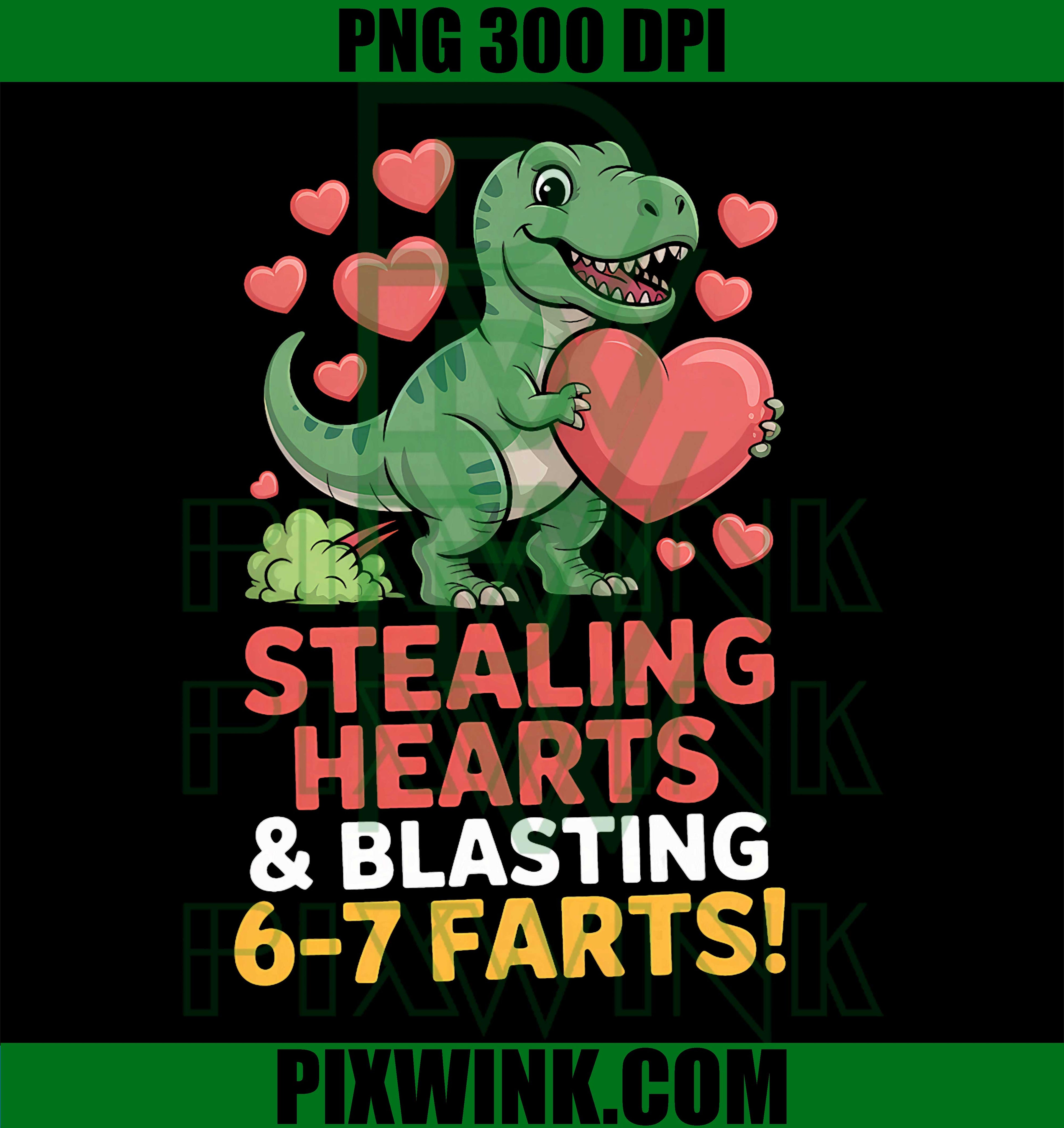 67 Meme Dinosaur Stealing Hearts, 6-7 Farts Valentine’s Day PNG