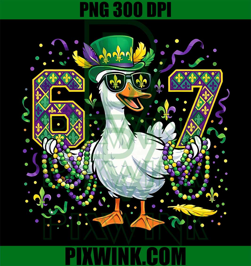 Mardi Gras Six Seven 67 Meme Cool Goose Jester Hat Beads PNG