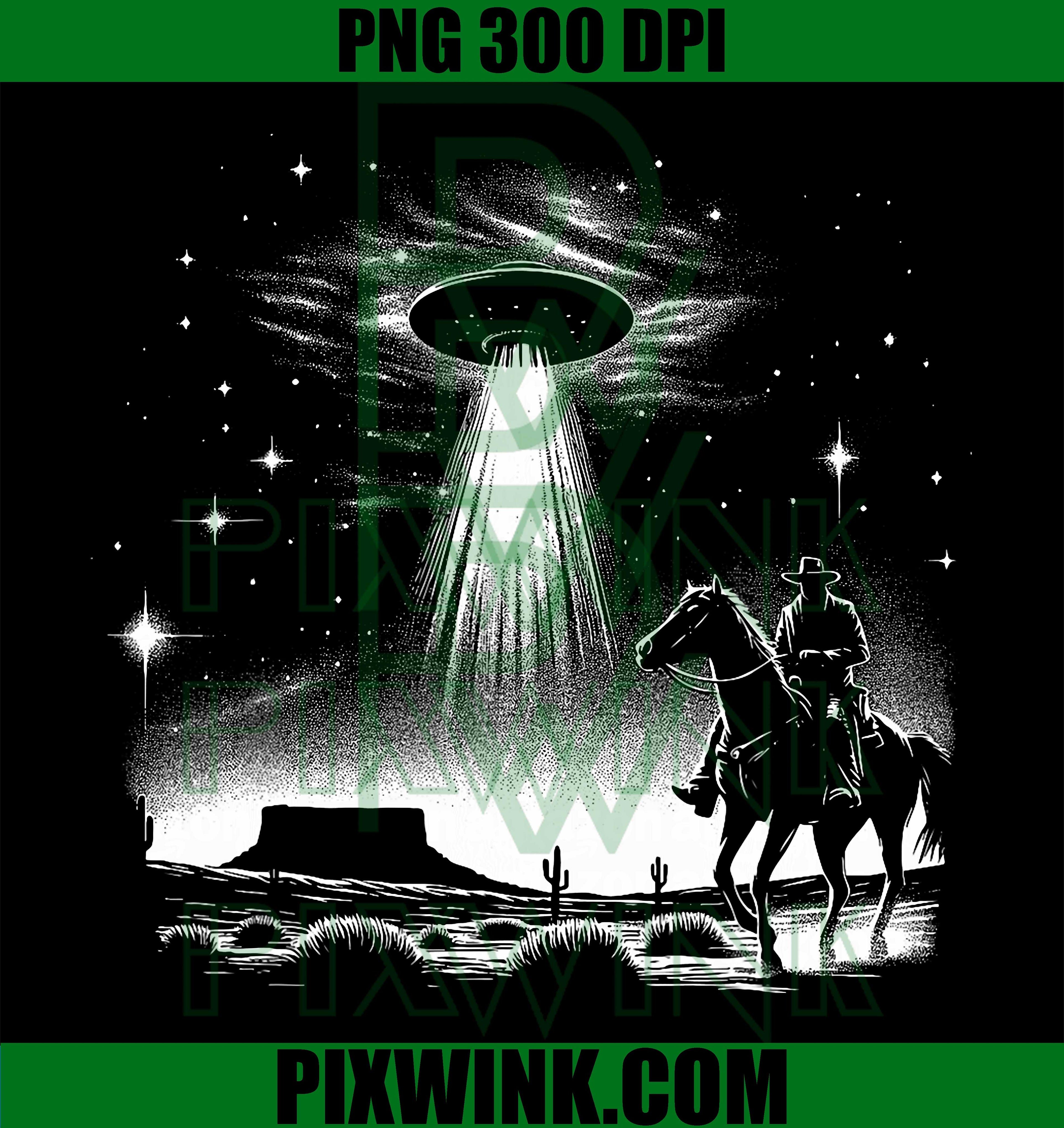 Retro Cowboy UFO Desert PNG, Vintage Sci-Fi Alien Encounter PNG