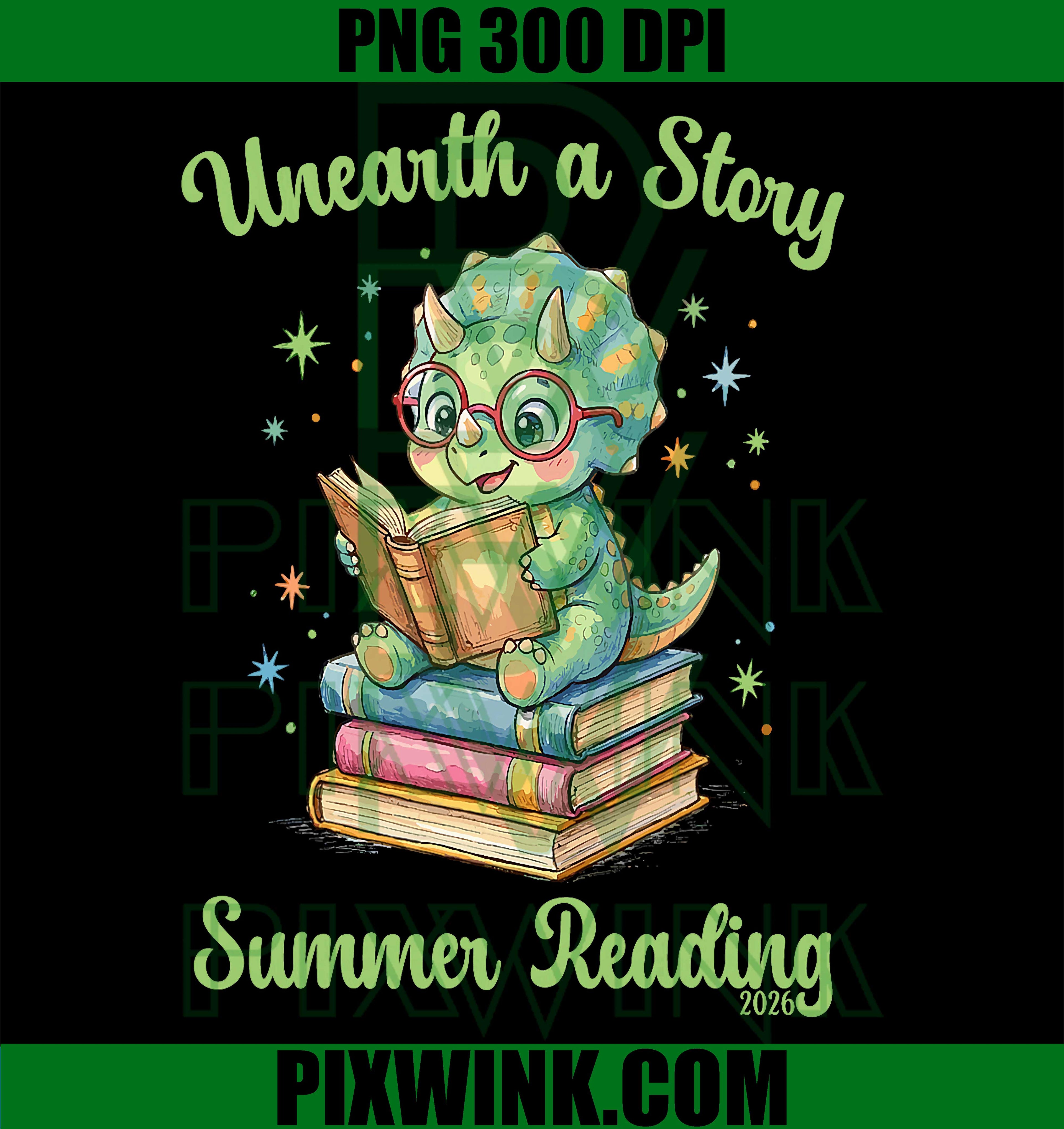 Triceratops Dinosaur PNG, Cute Dino Reading PNG, Unearth A Story PNG