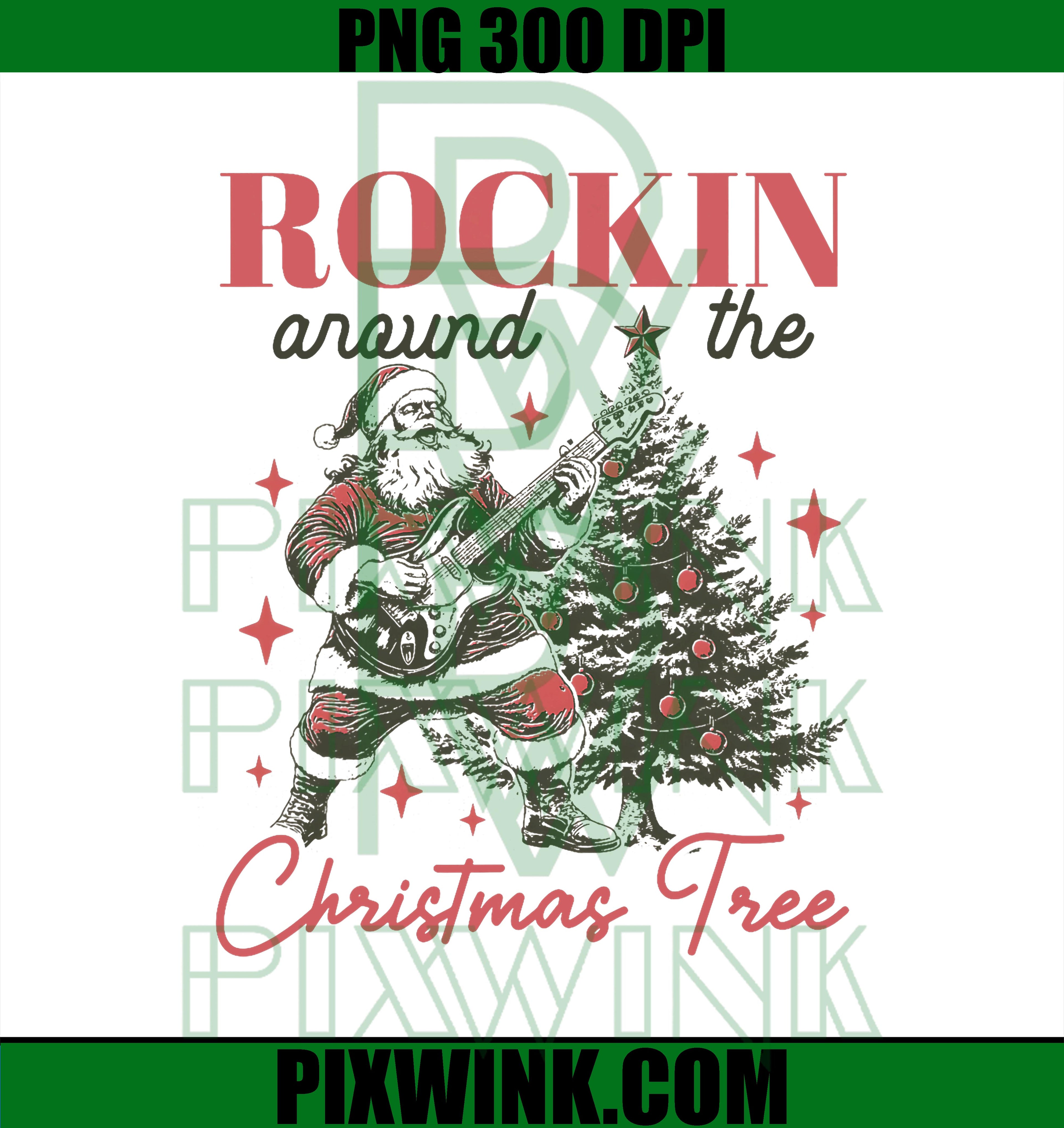 Rocking Around The Christmas Tree PNG, Santa Rock and Roll Guitar PNG