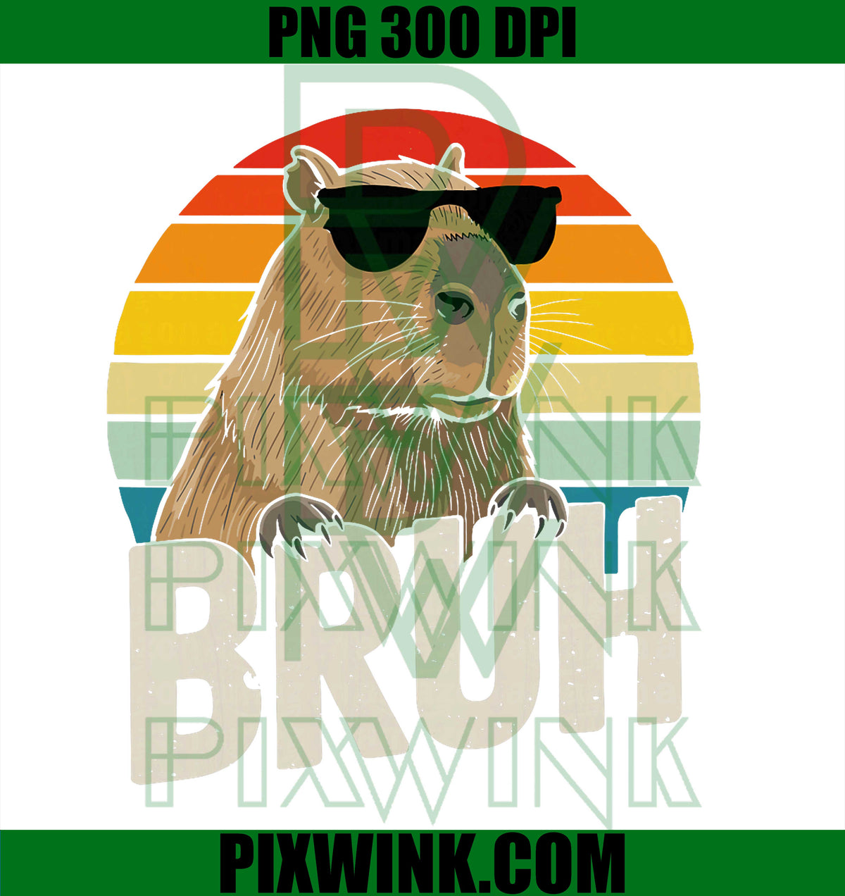 Retro Sunglasses Capybara Bruh PNG, Funny Animal Meme Capy Boys PNG