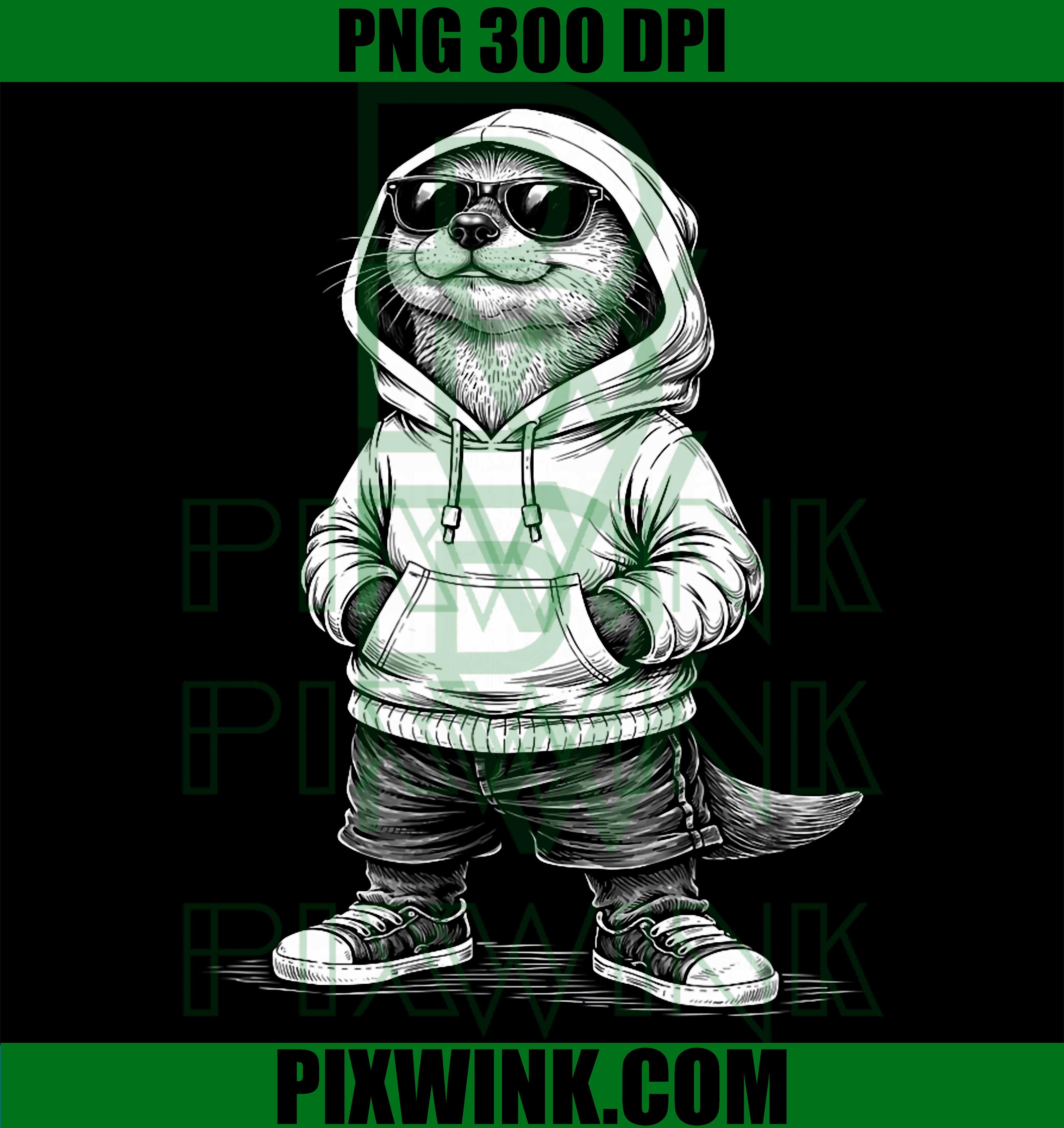Hoodie Otter PNG, Sunglasses Otter Street Style PNG