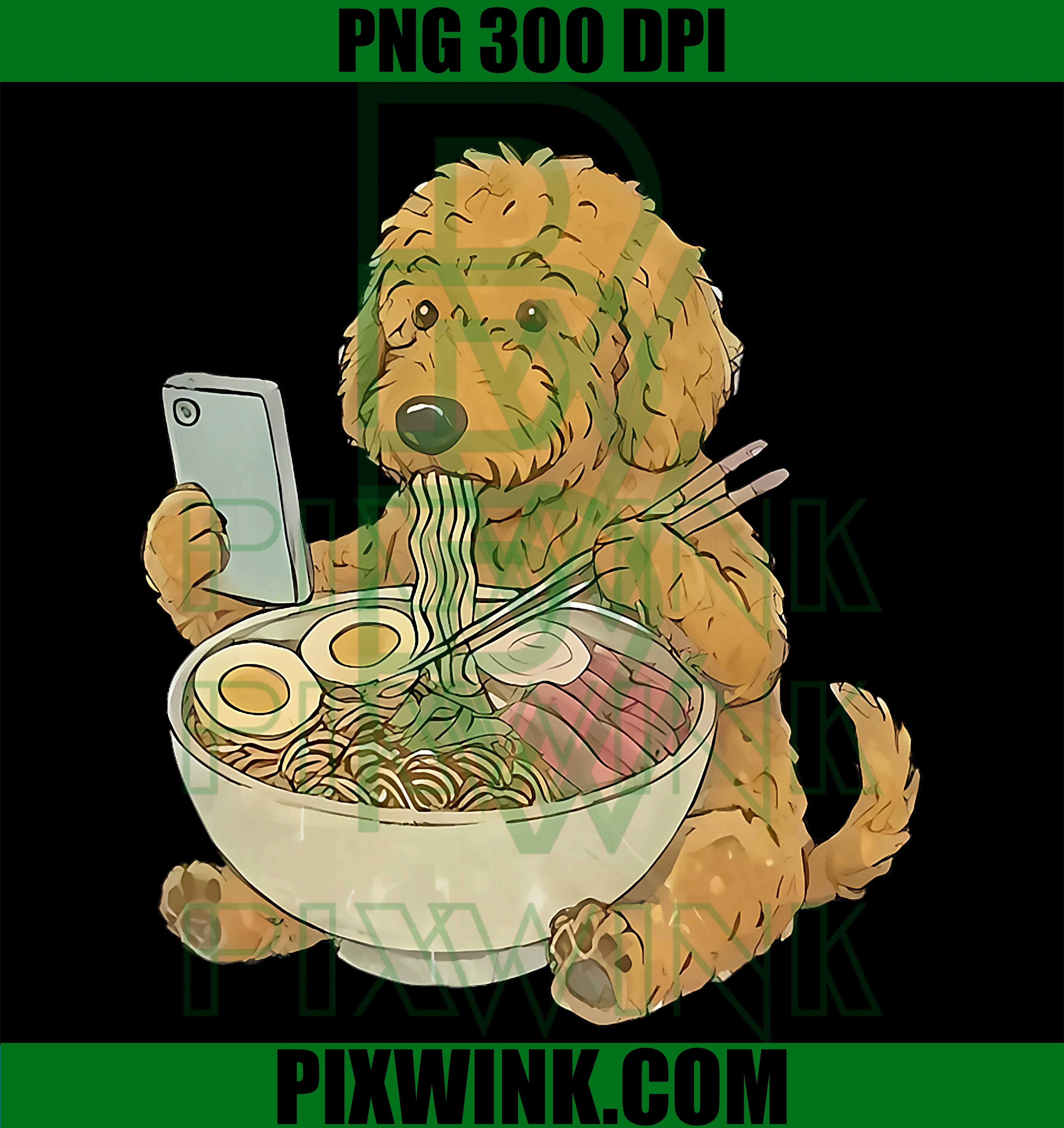 Dog Eating Ramen, Funny Goldendoodle Meme PNG