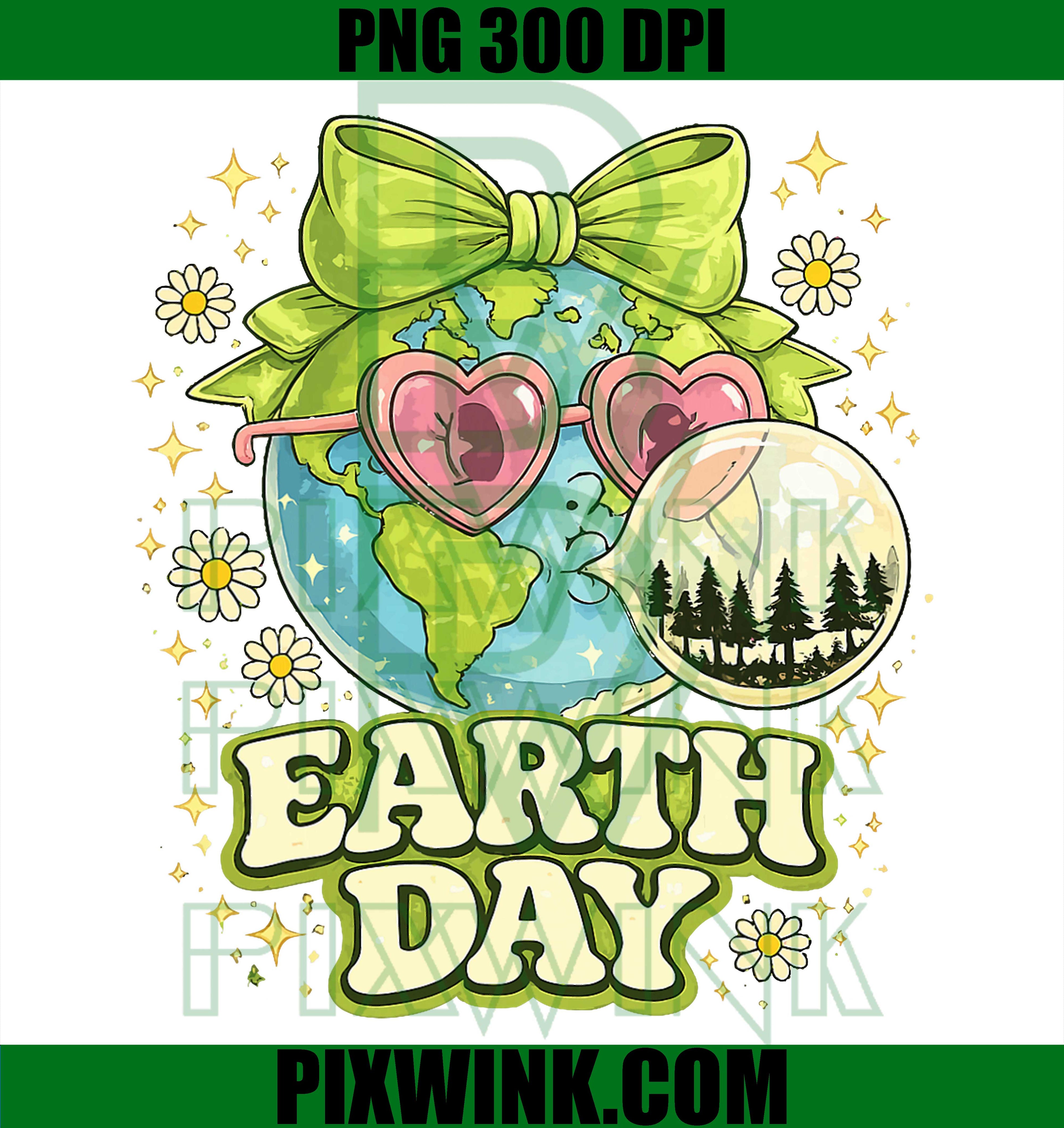 Happy Earth Day PNG, Coquette Floral Earth Design PNG