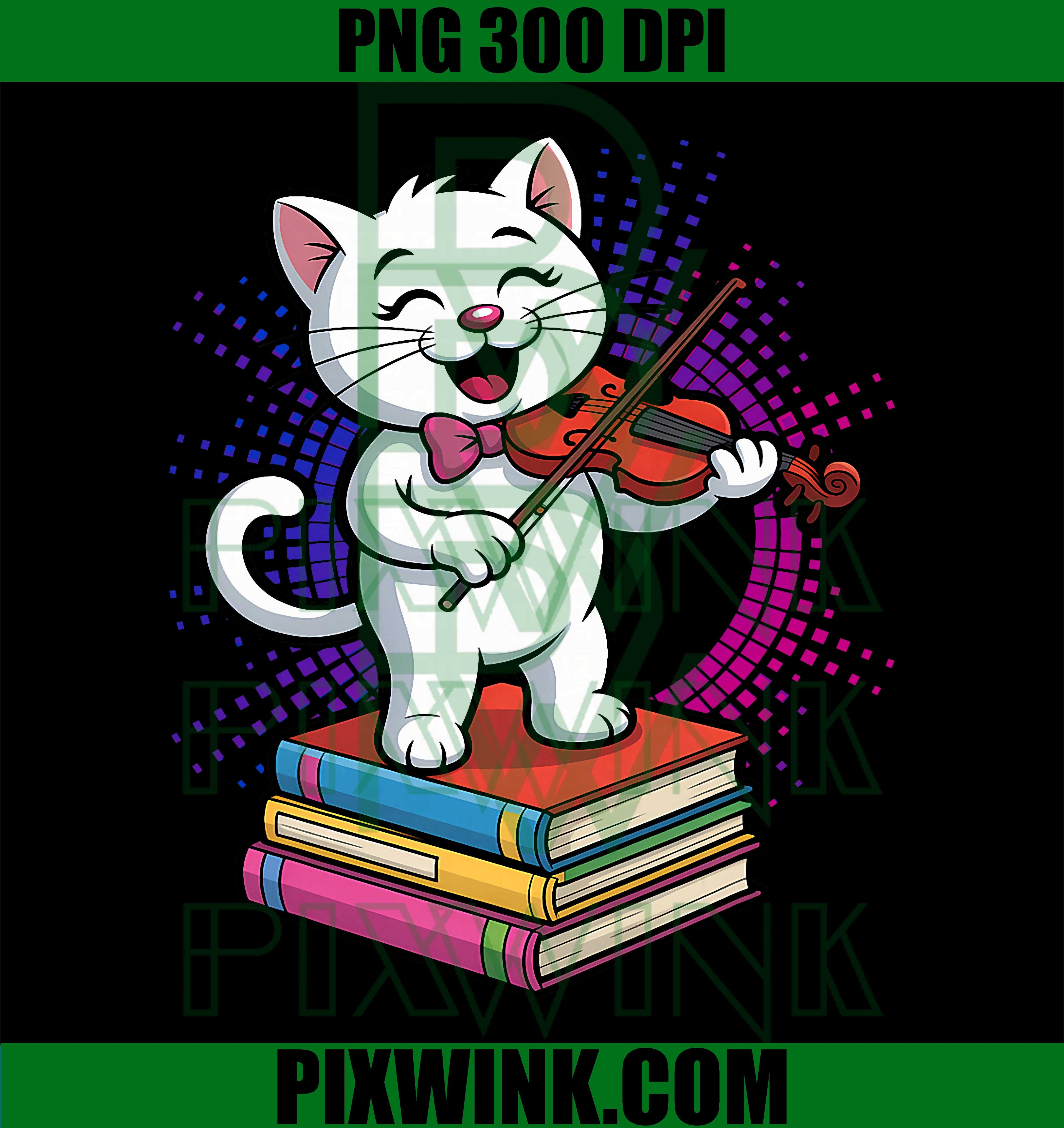 Funny Cat Musician PNG, Cute Violin Cat Clipart High Resolution