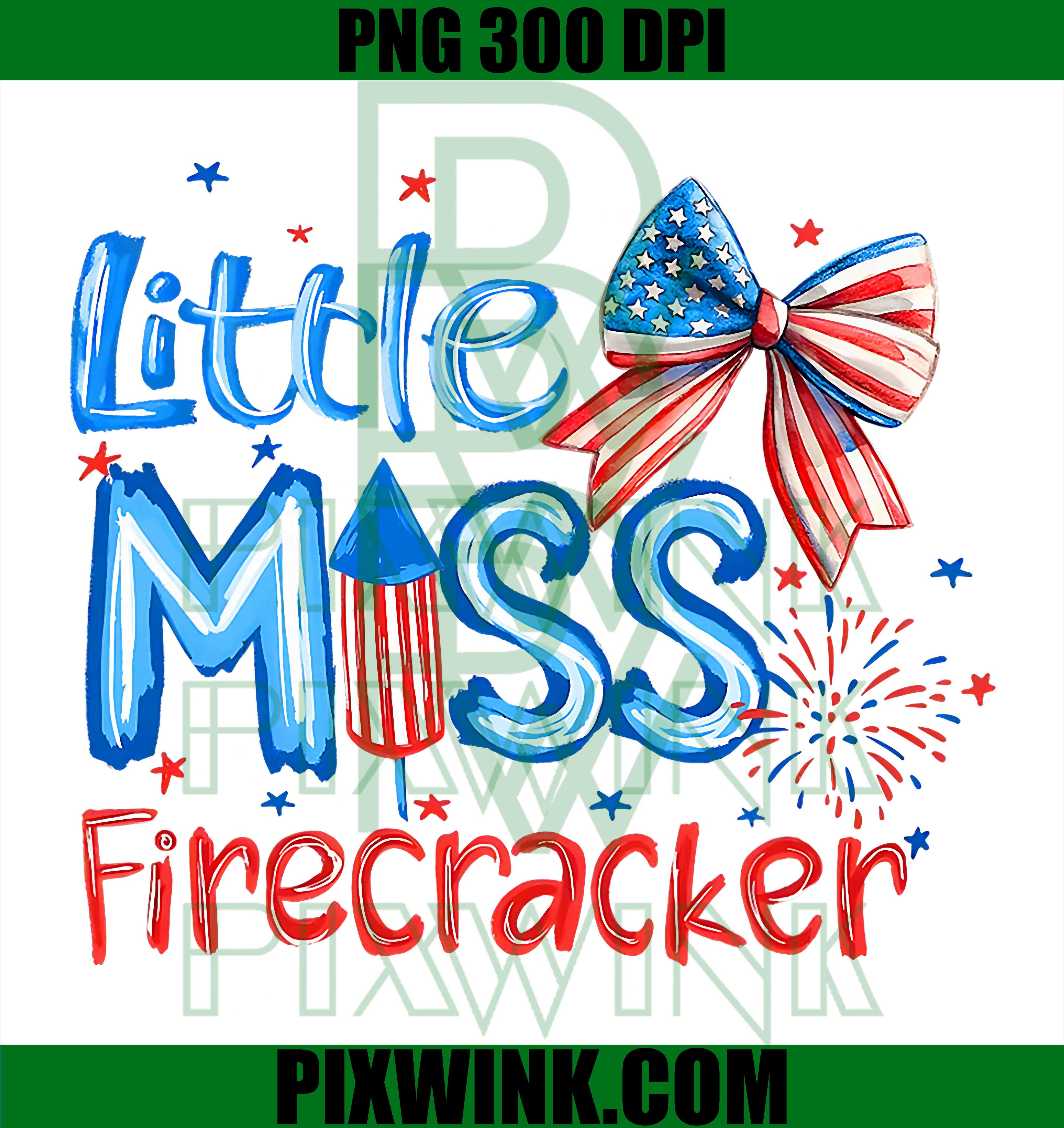 Little Miss Firecracker 4th Of July PNG, American Flag Girls Kids Graphic PNG