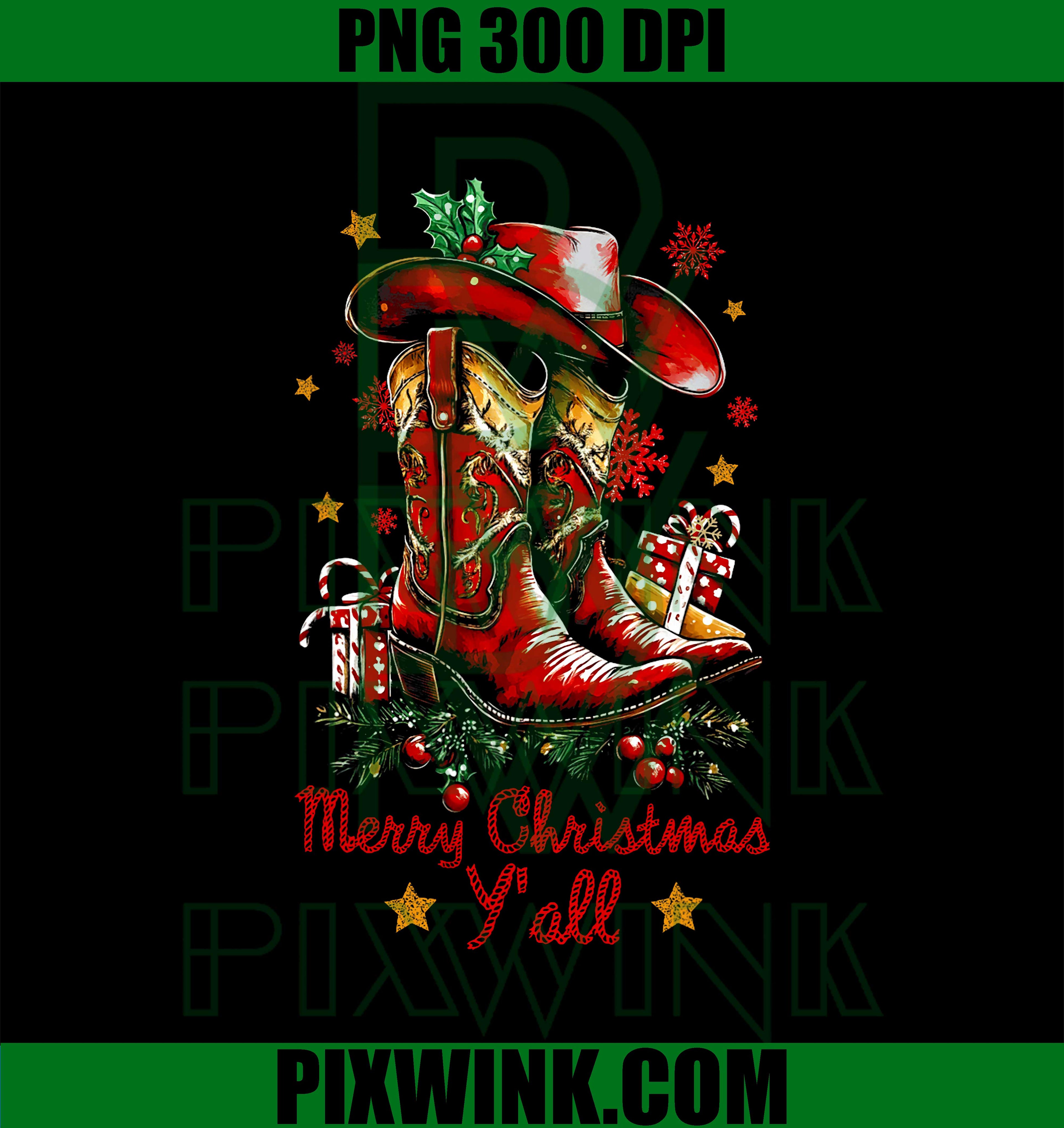Merry Christmas Y'all, Howdy Christmas Boots Cowgirl Coquette PNG