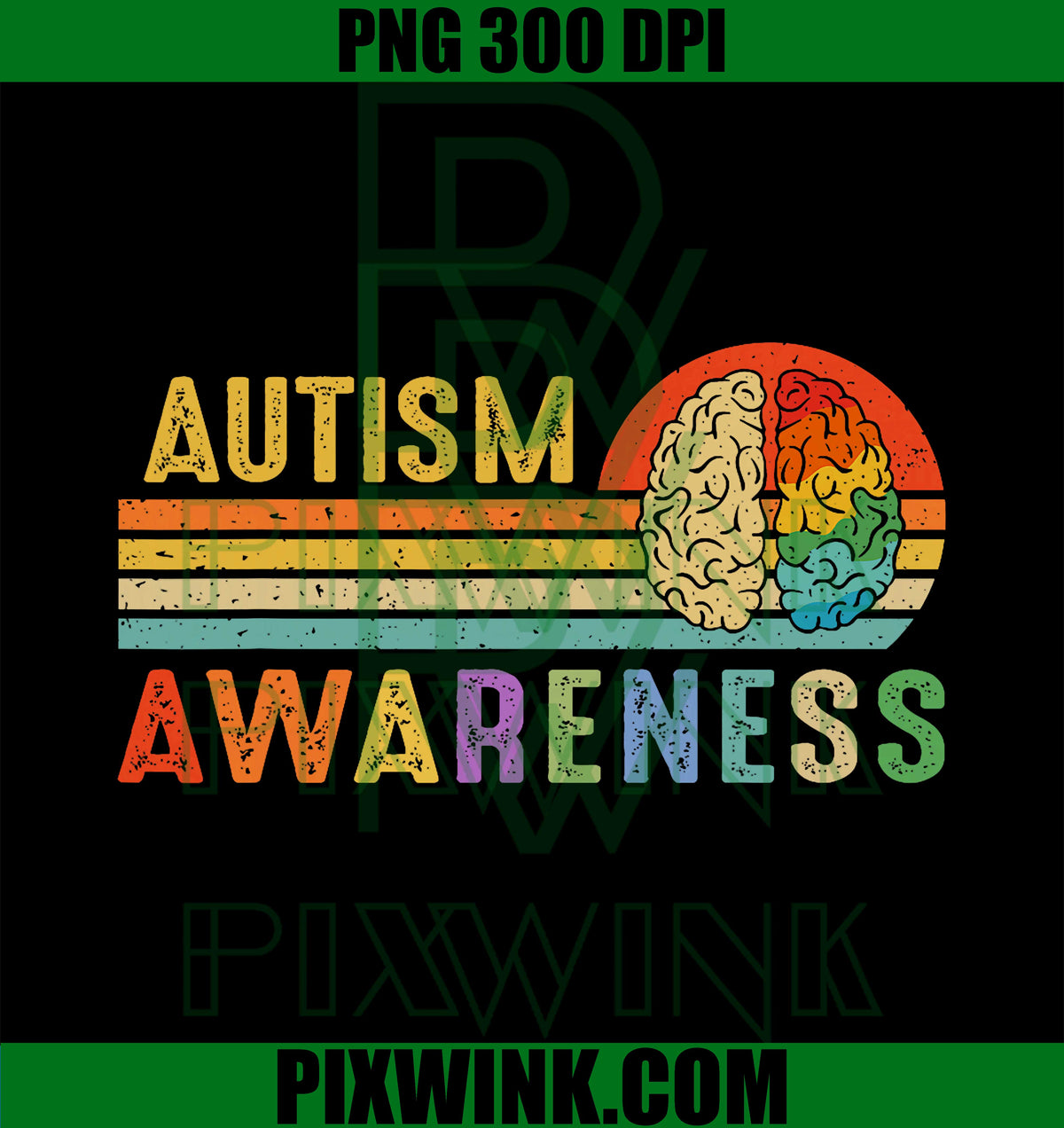 Retro Sunset Autism Awareness PNG, Neurodiversity Spectrum Brain PNG