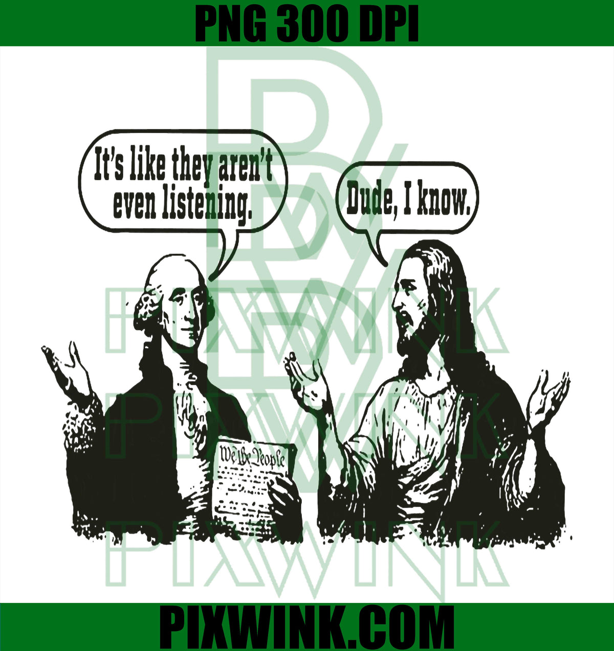 George Washington Jesus PNG, Patriotic Humor PNG, Christian Art PNG