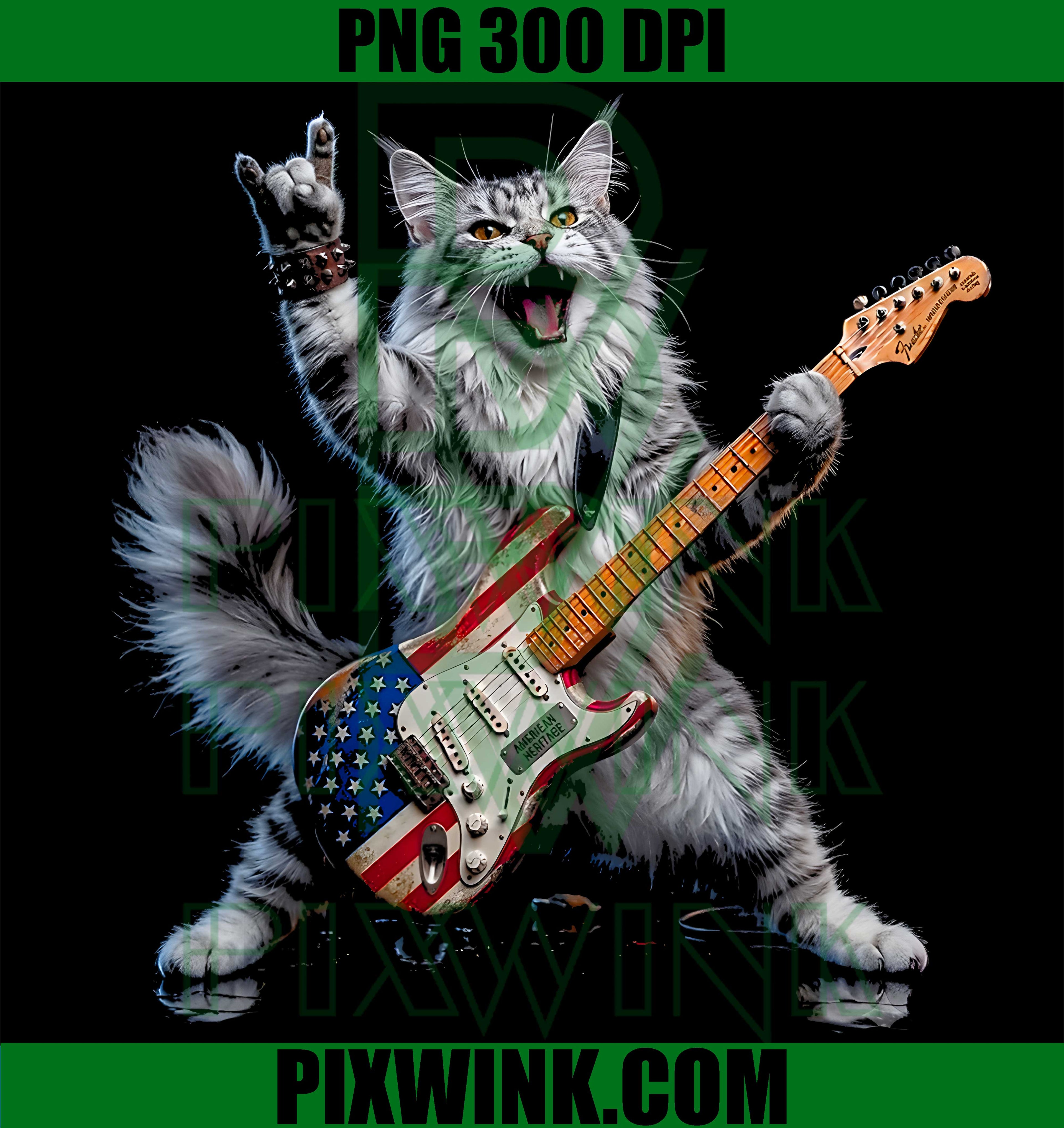 Cat Guitar 4th July PNG, America 250th Anniversary Cat PNG