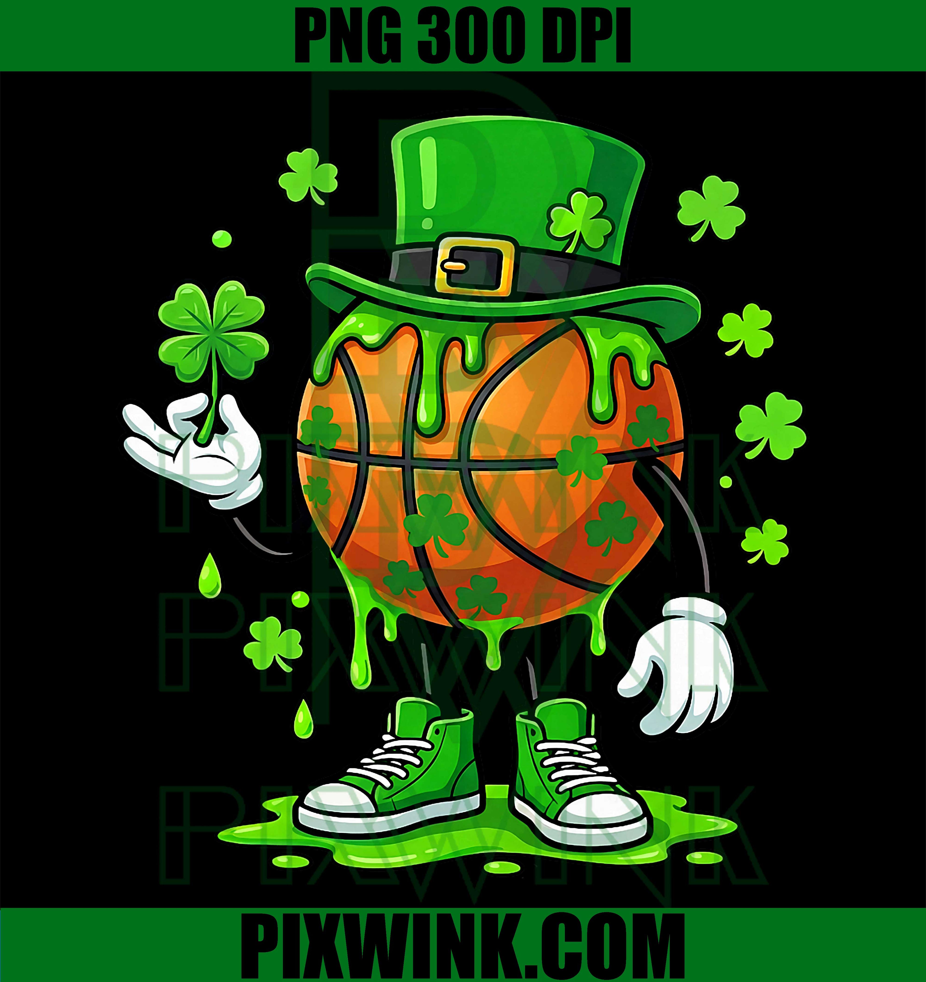 St Patrick’s Day Basketball Shamrock PNG, Kids Basketball Shamrock Drip Graphic PNG