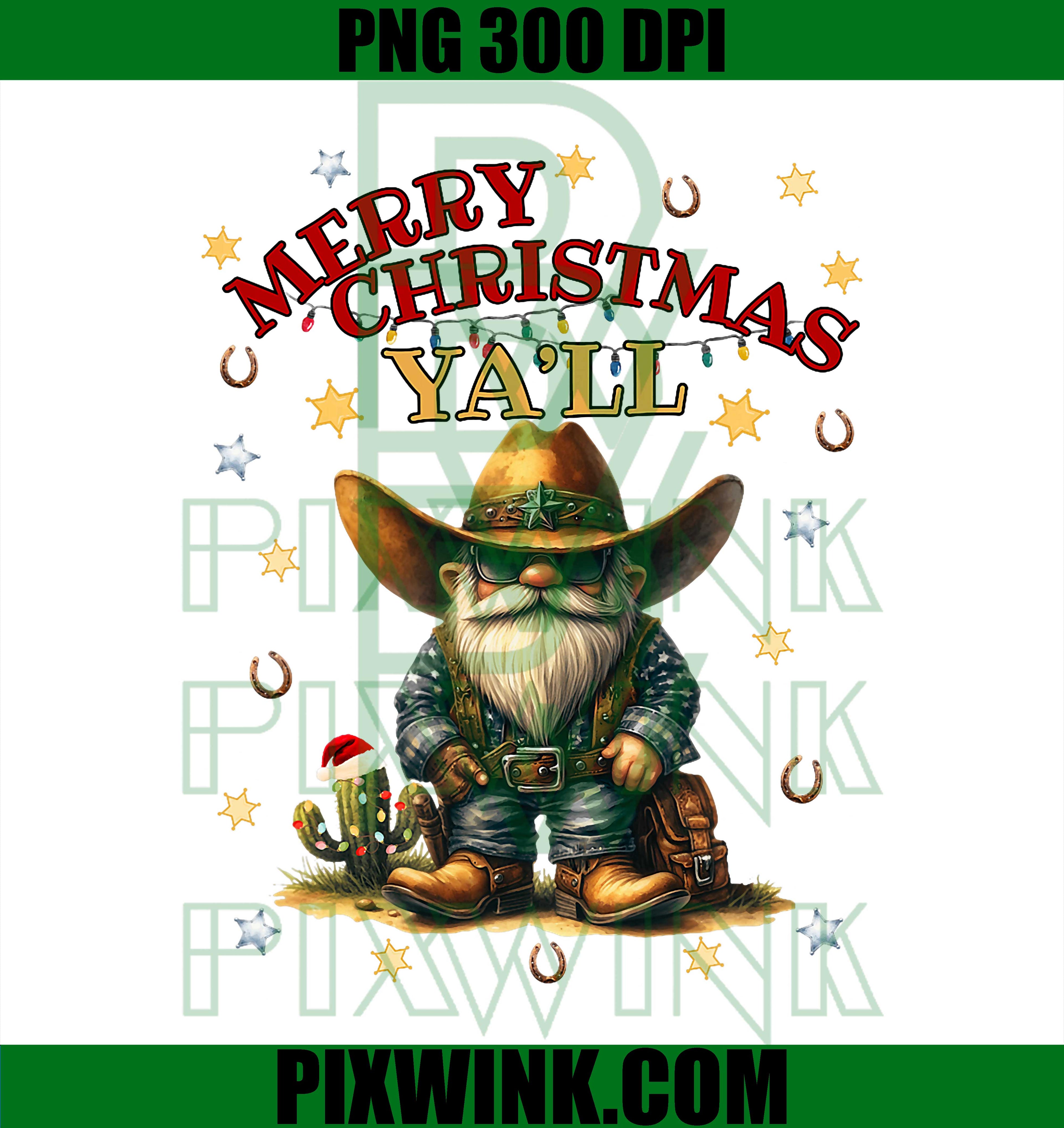 Merry Christmas Ya'll, Santa Cowboy PNG