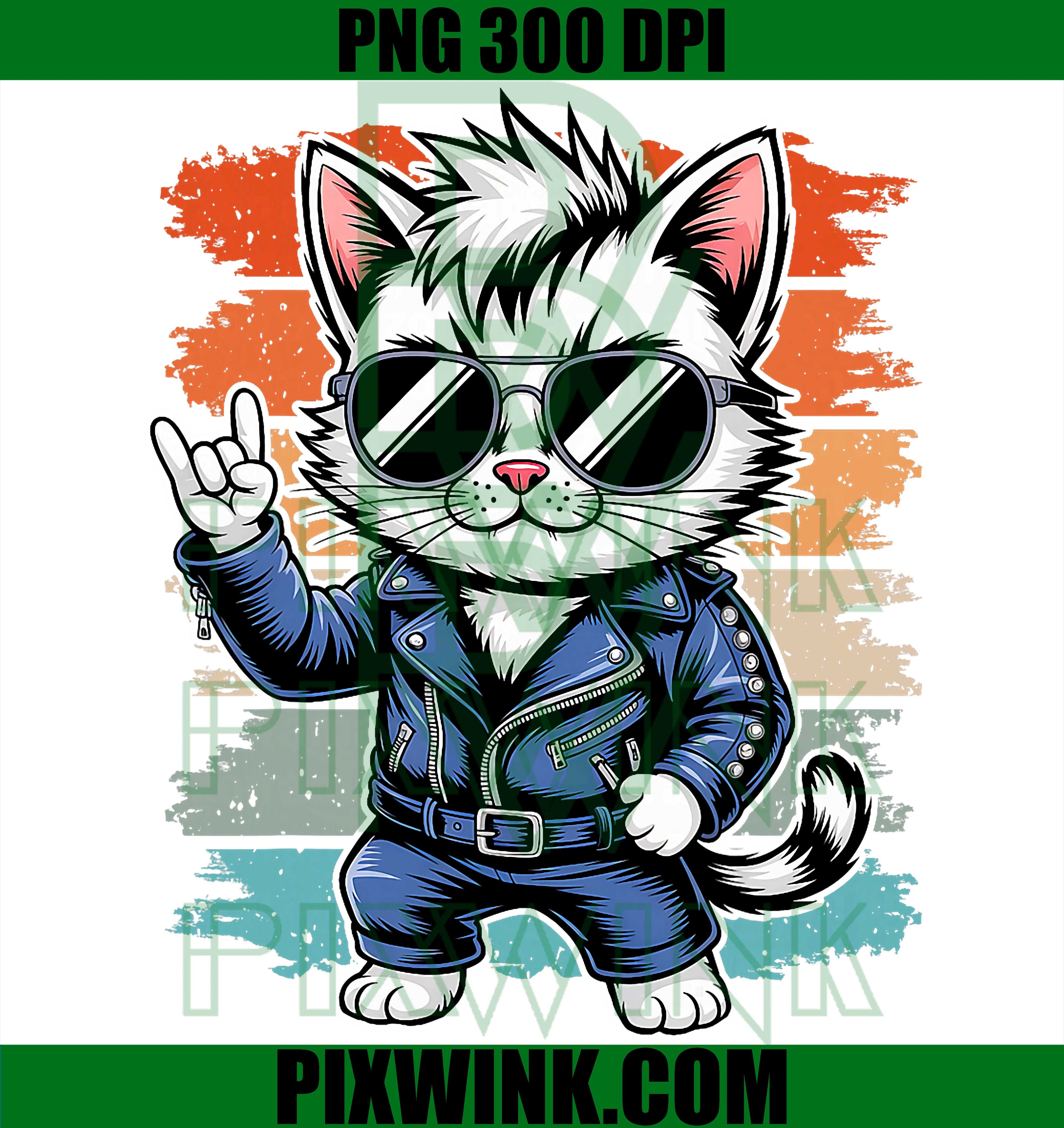 Retro Cat Rock PNG, Funny Music Novelty Cat PNG