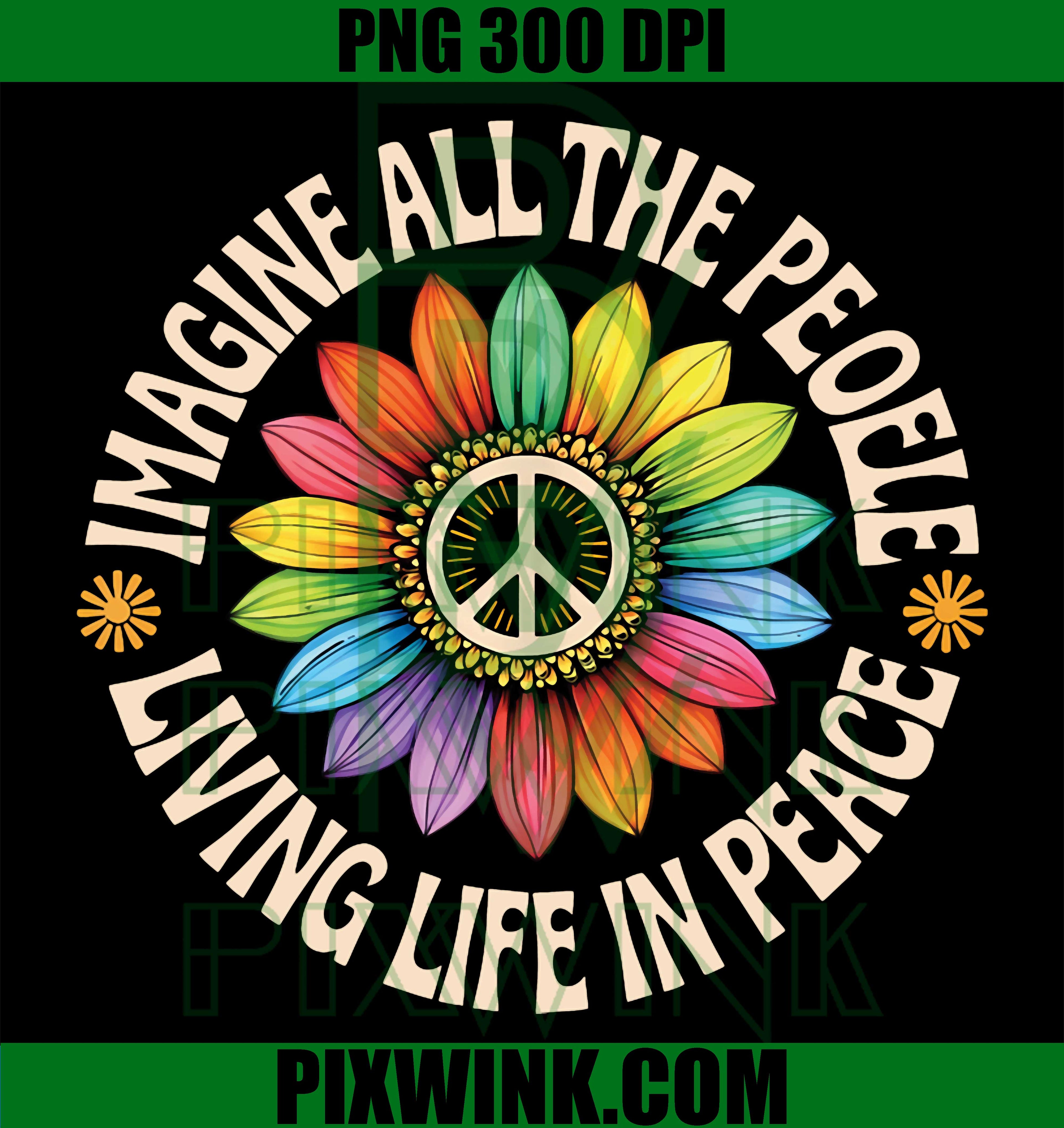Retro Peace Flower PNG, Imagine All the People Boho Hippie 70s Graphic PNG
