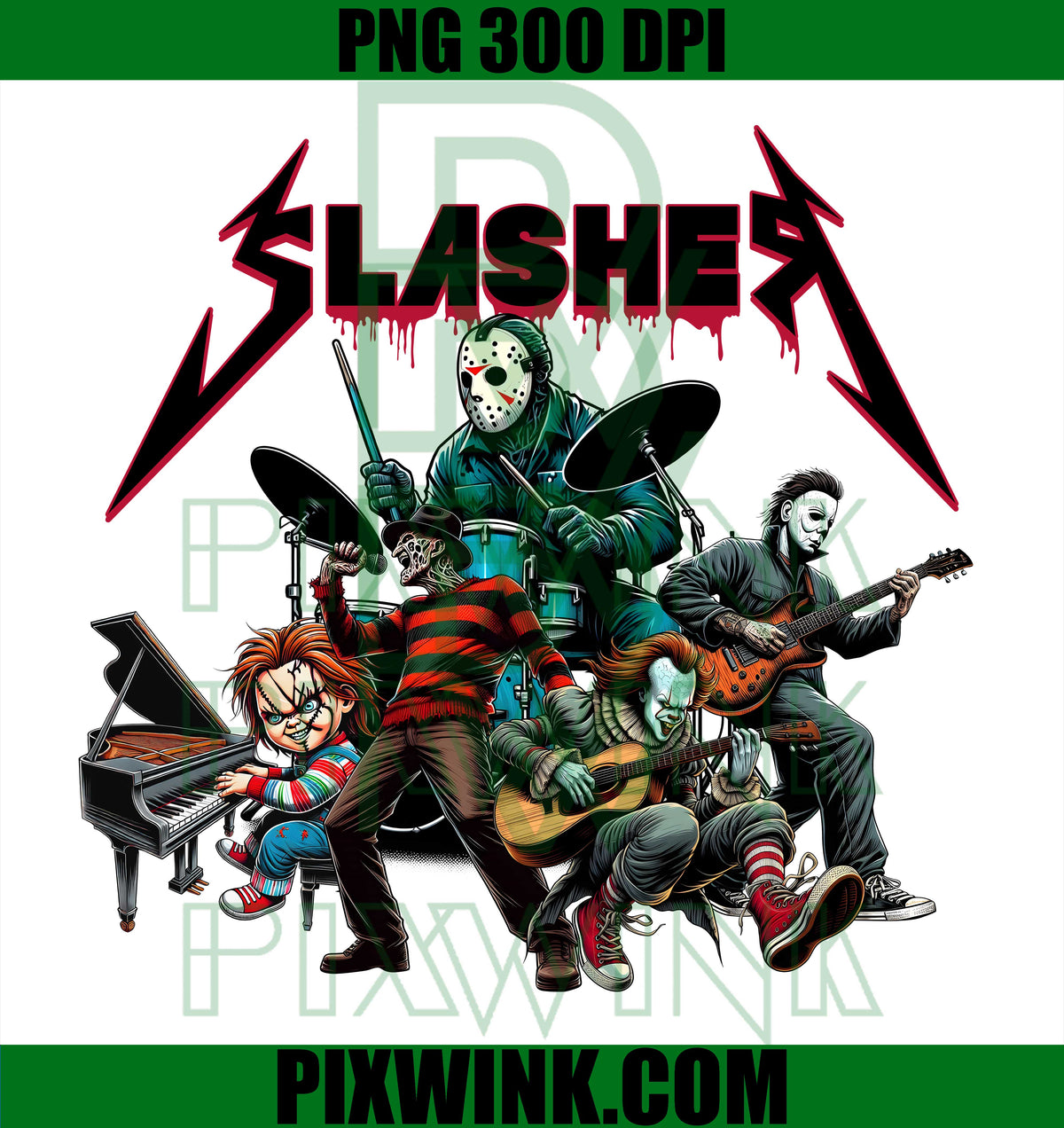 Slasher Band PNG, Horror Rock PNG, Halloween Musical Villains PNG