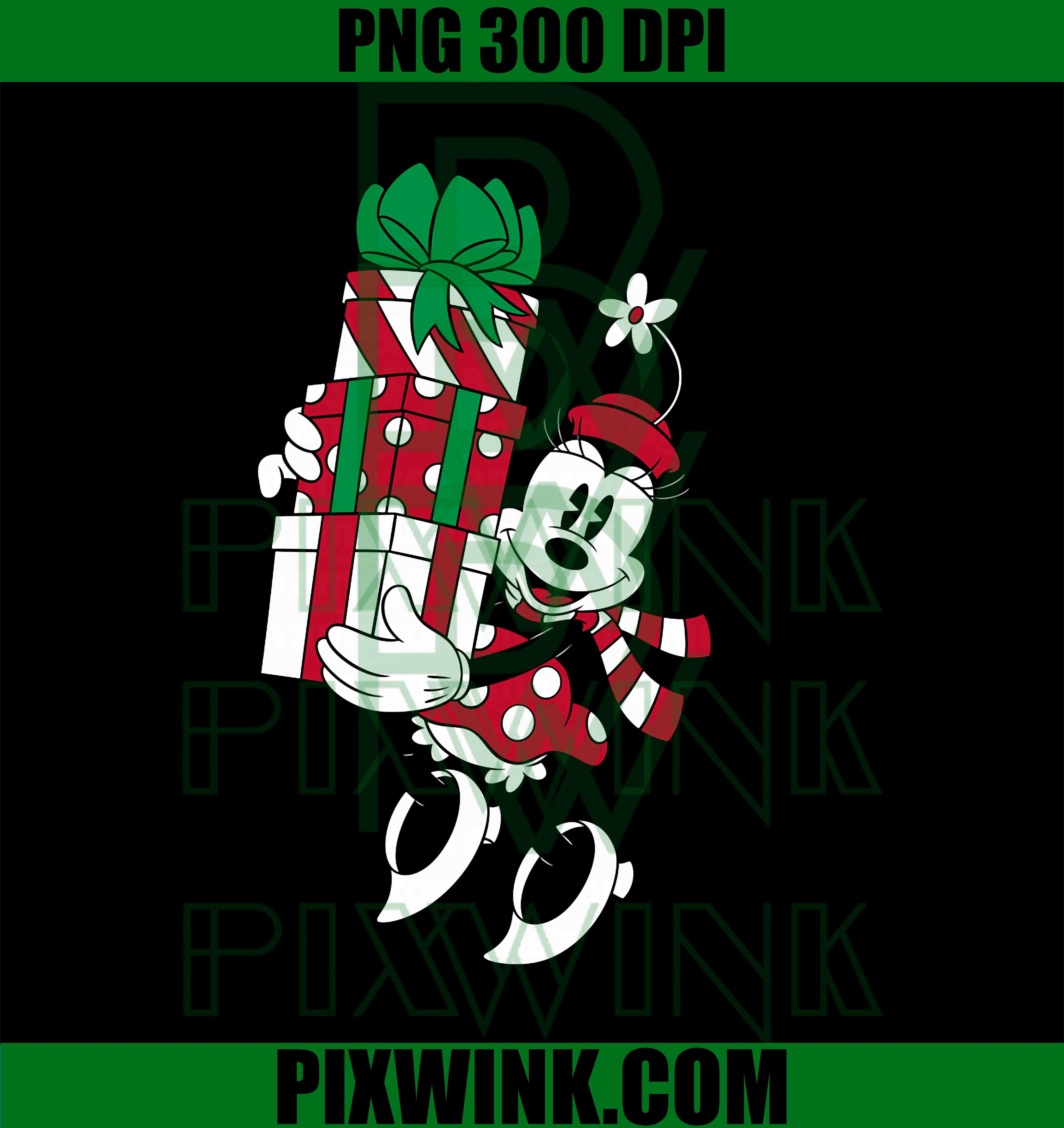 Disney Christmas Minnie Gift PNG,  Minnie Mouse Christmas PNG Cartoon