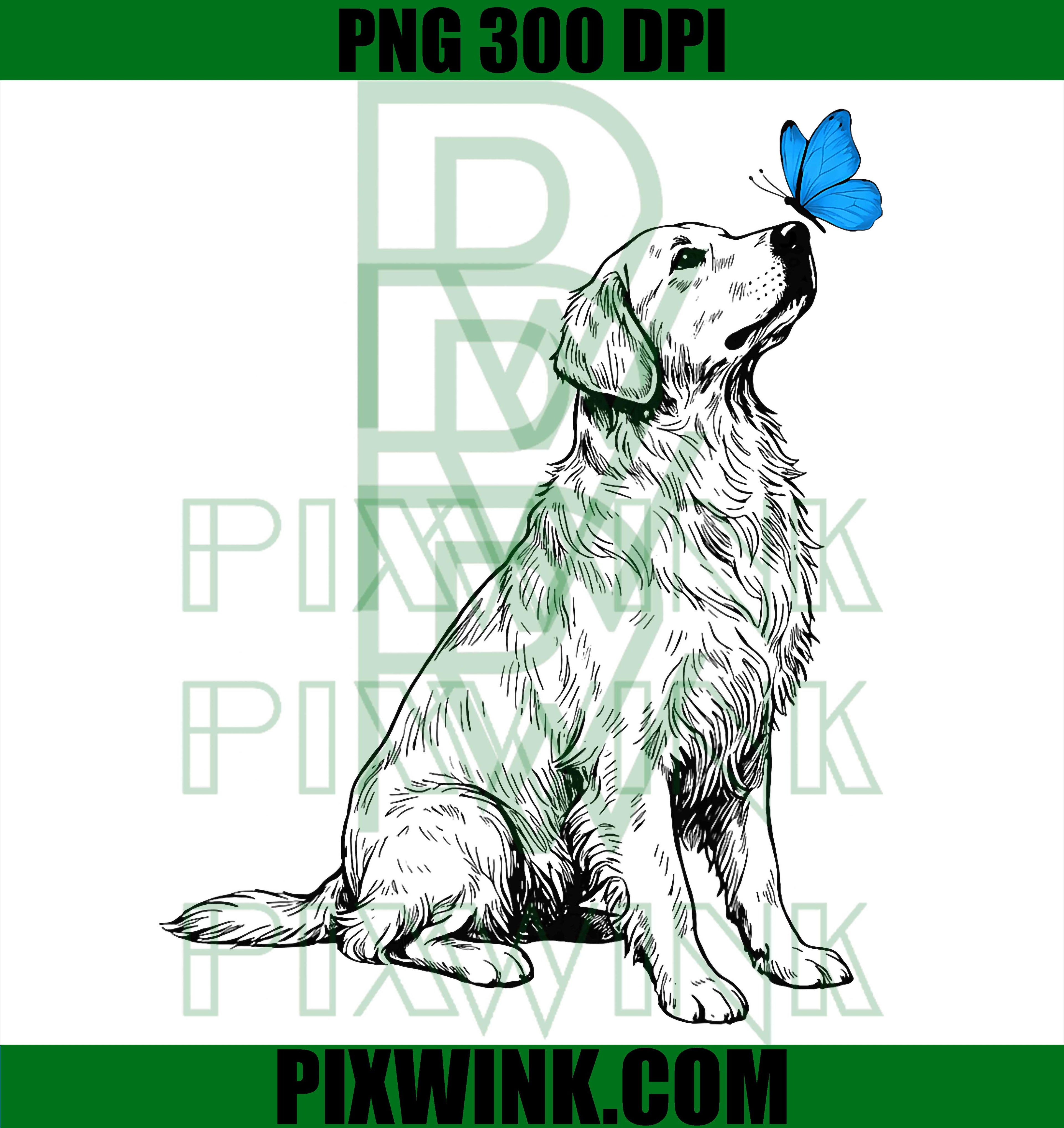 Dog with Butterfly, Golden Retriever, Dog Mom PNG