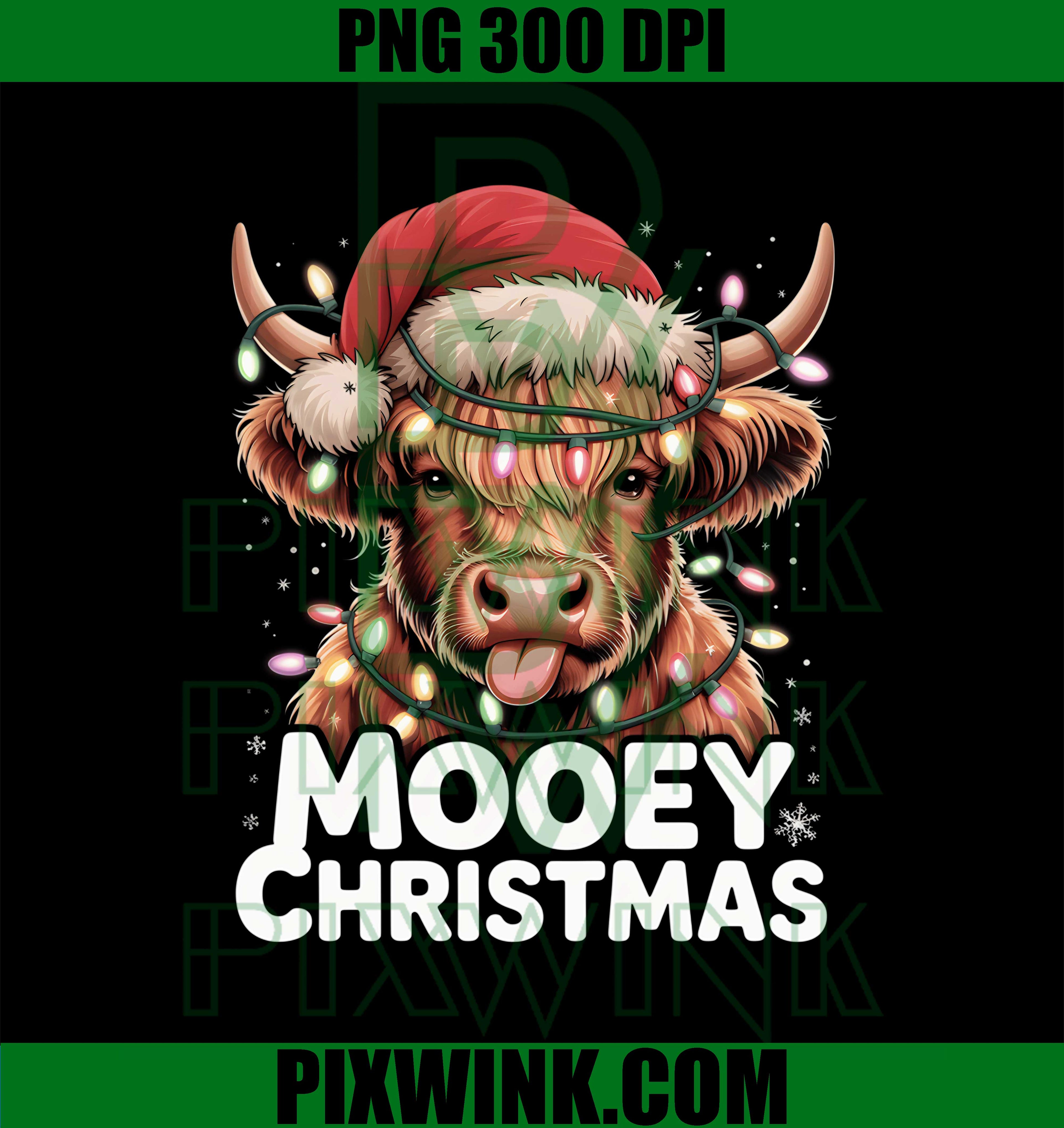 Mooey Christmas Cow Santa Humor PNG, Festive Holiday Lights Funny PNG