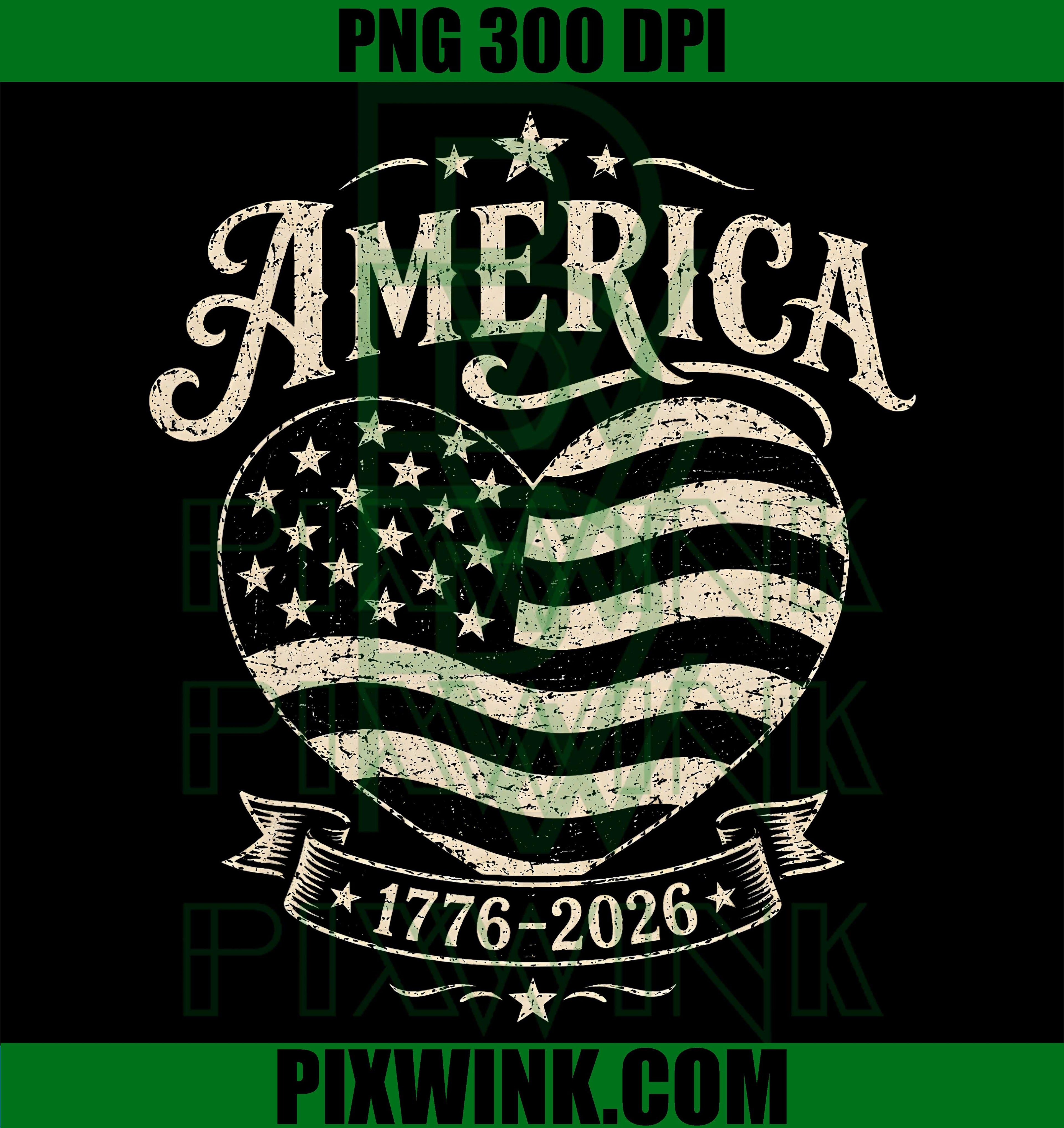 America US Flag Heart PNG, 1776 2026 PNG, 250th Anniversary 4th July PNG