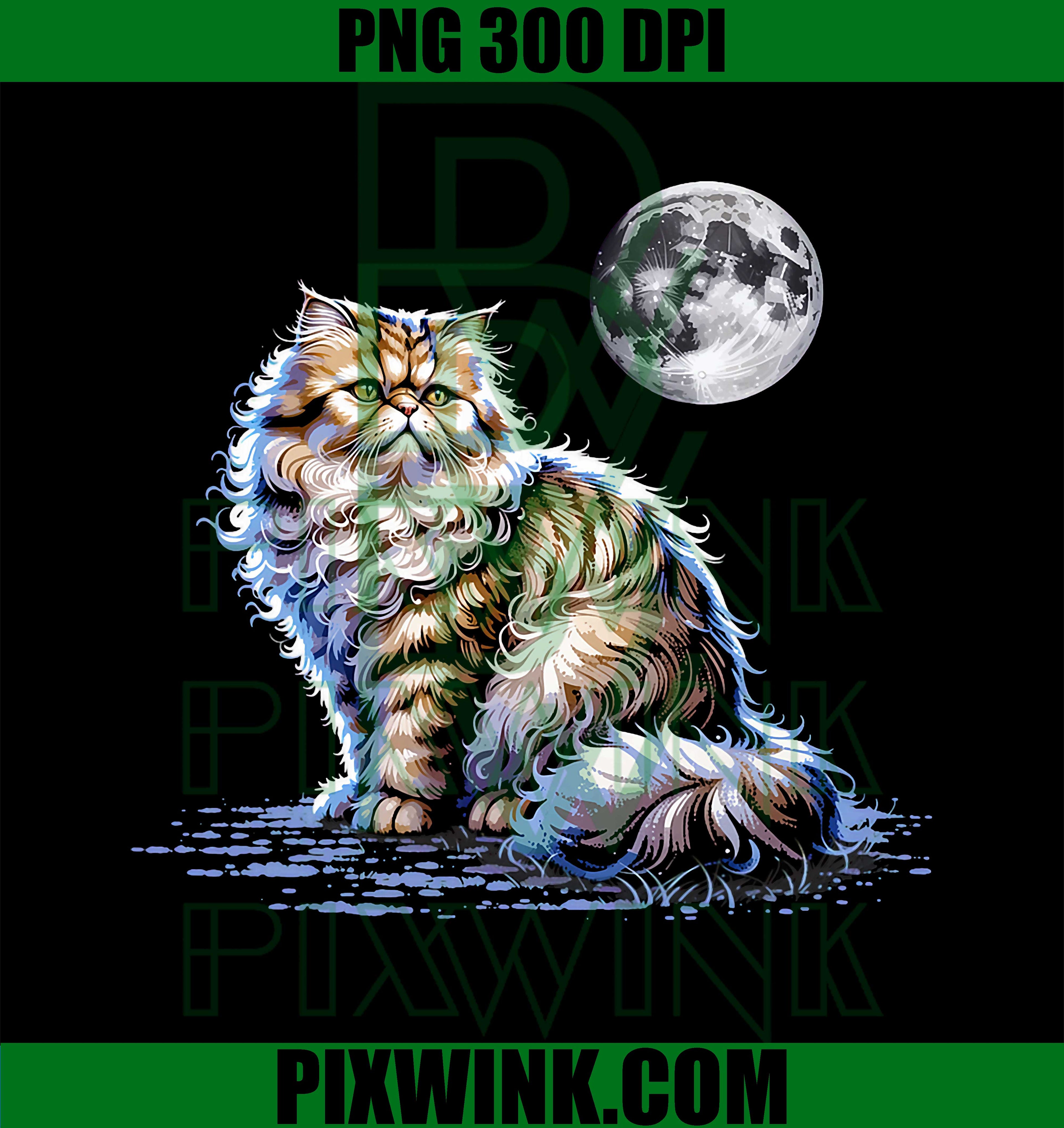 Persian Cat Moon PNG, Rooftop Night Guardian PNG, Mystic Cat Art Design PNG