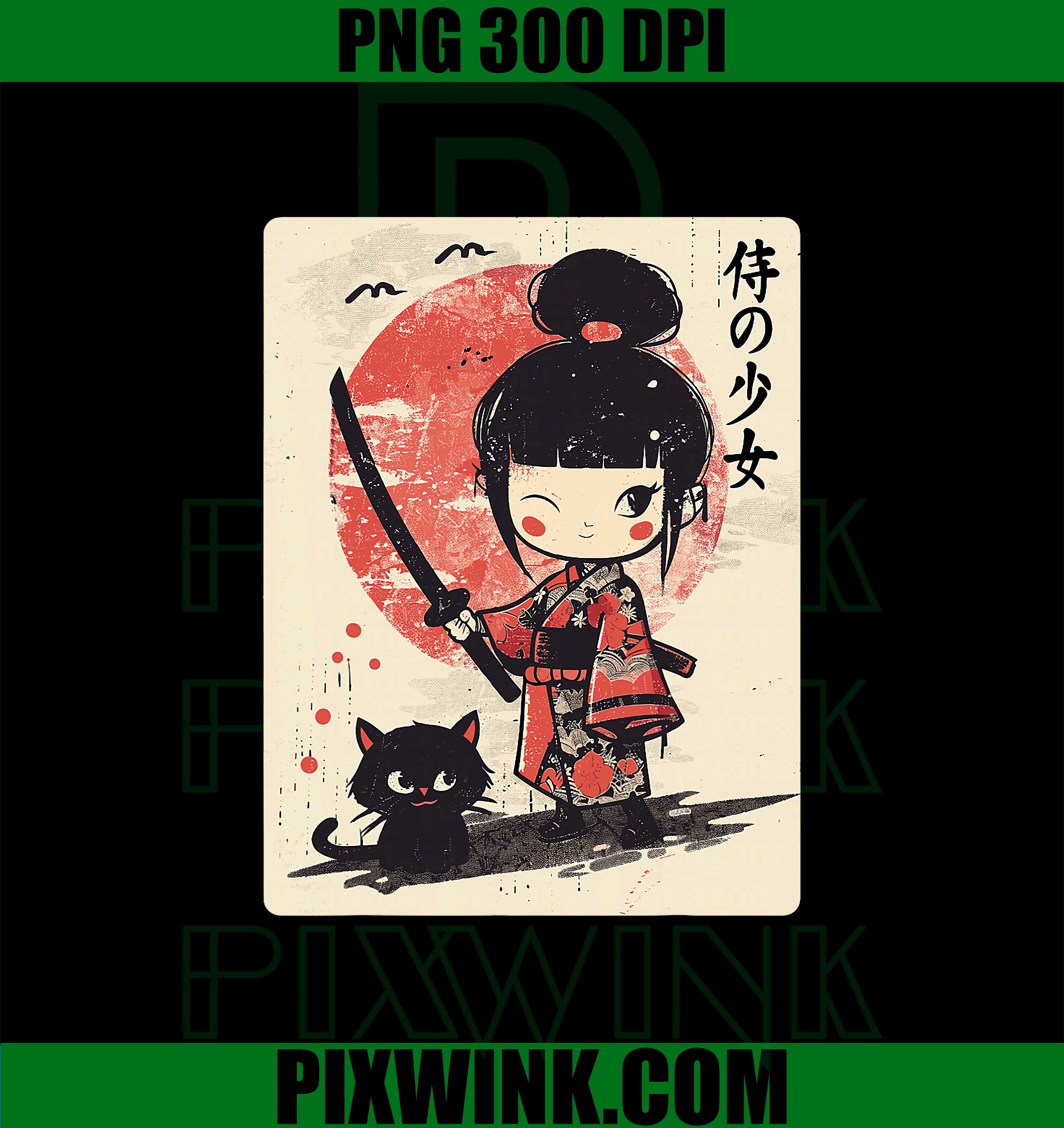 Cute Kawaii Samurai Girl with Katana PNG