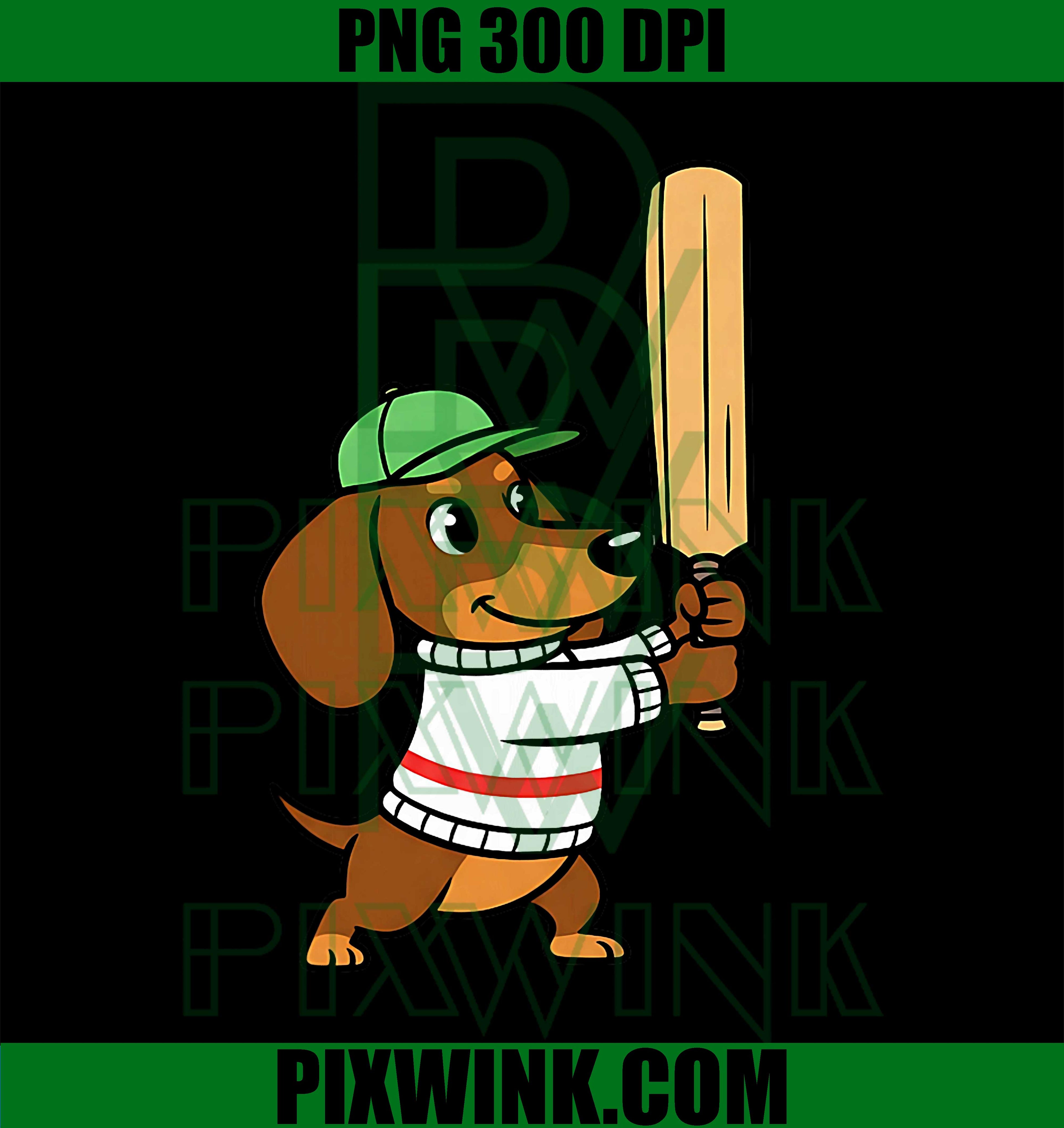 Cute Dachshund Playing Cricket PNG, Cartoon Dog Cricket Player PNG