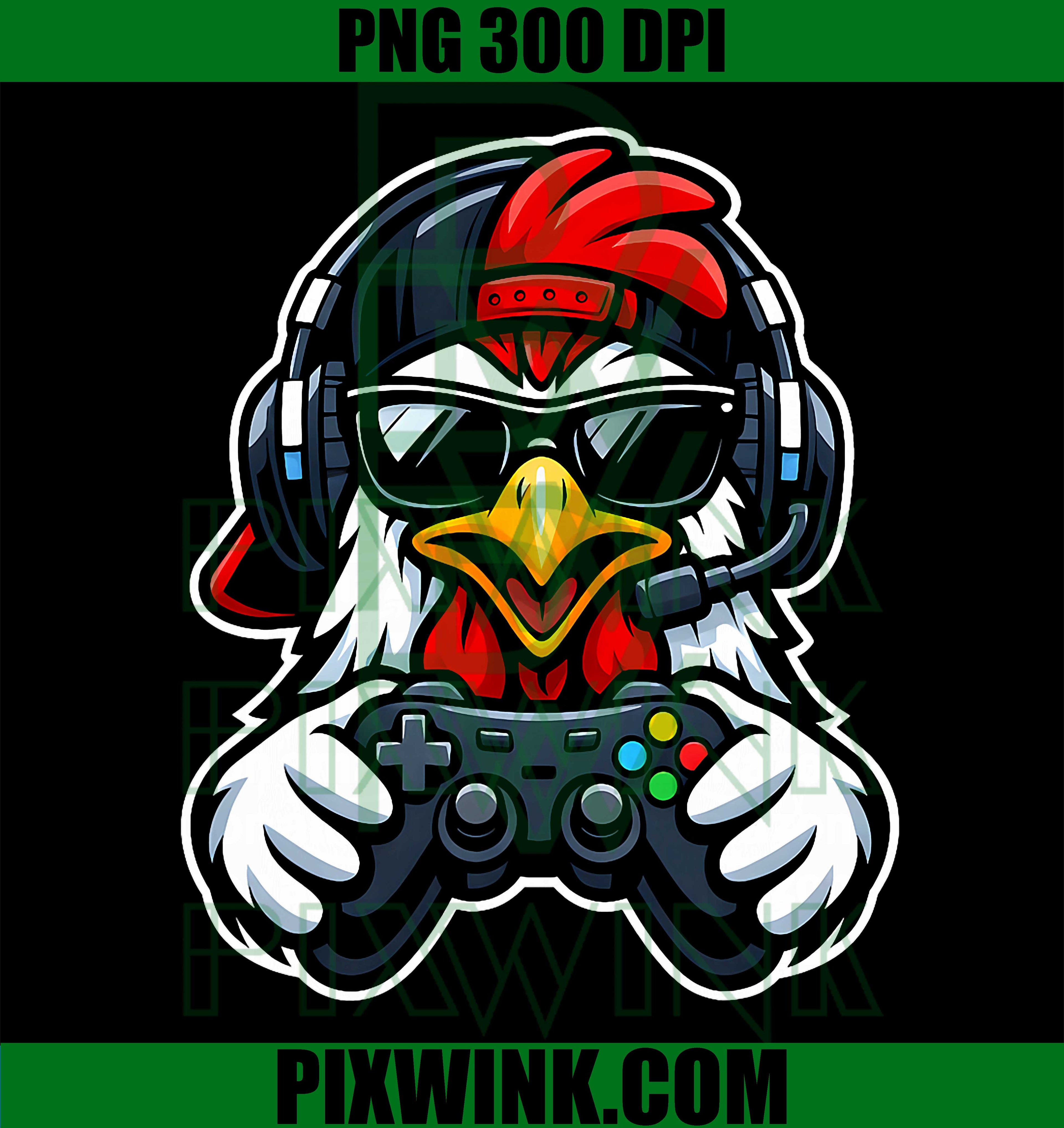 Funny Chicken Gamer PNG, Gaming Headset Gamepad Chicken Graphic PNG