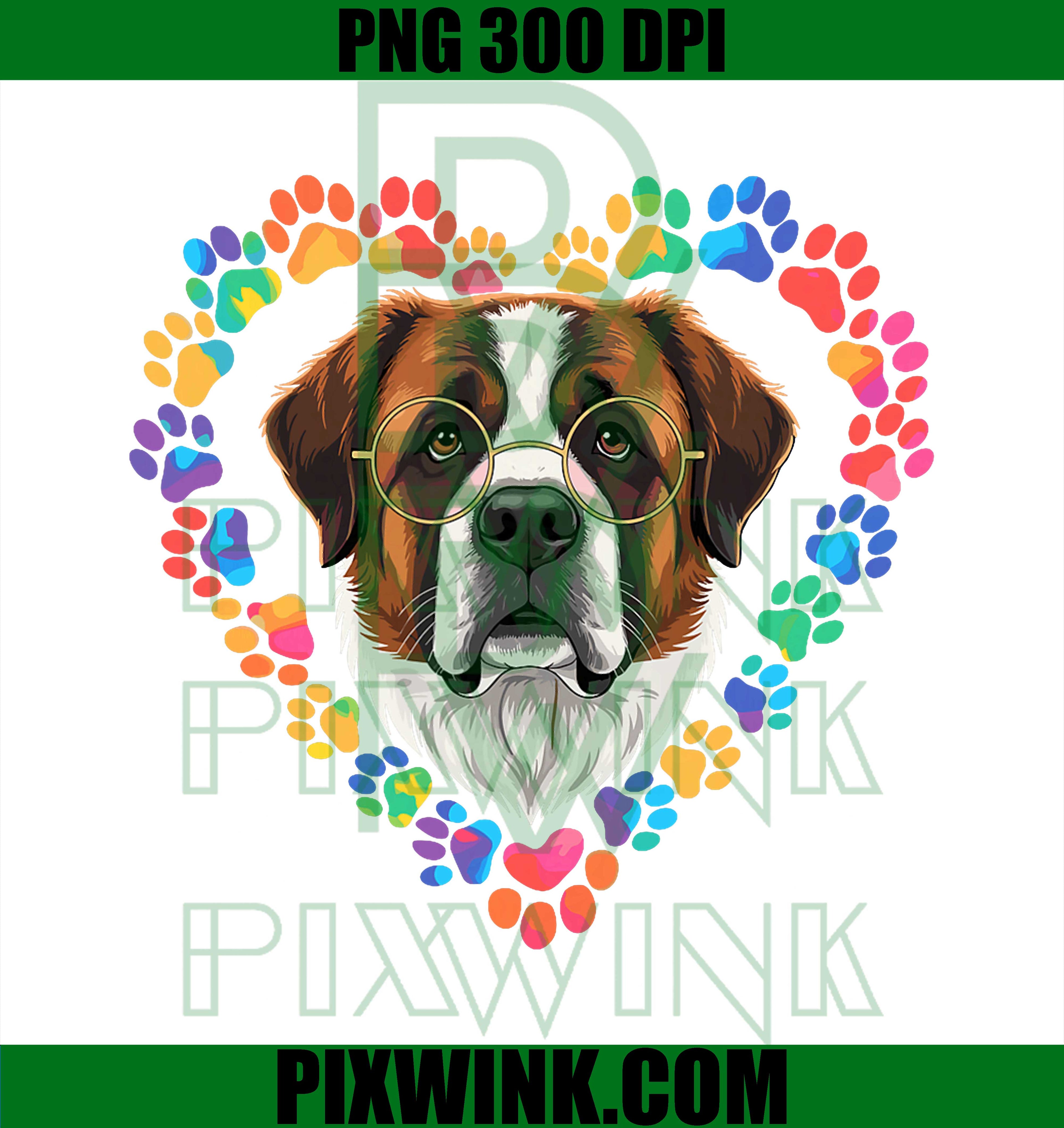 Paws Dye Heart Saint Bernard PNG, Cute Dog Lover Design PNG