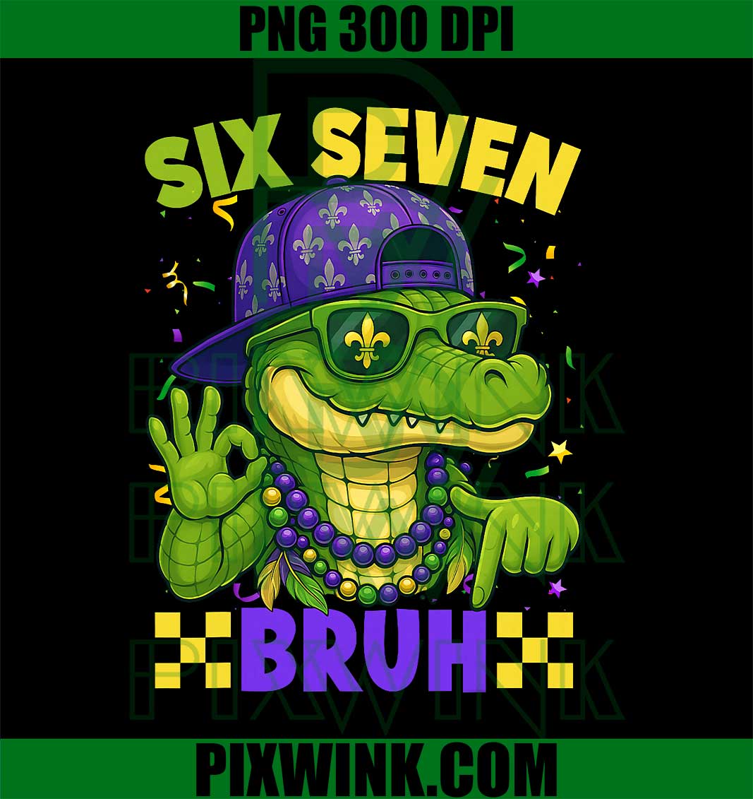 Mardi Gras Six Seven Bruh Mardigator Alligator 6 7 Meme Boy PNG