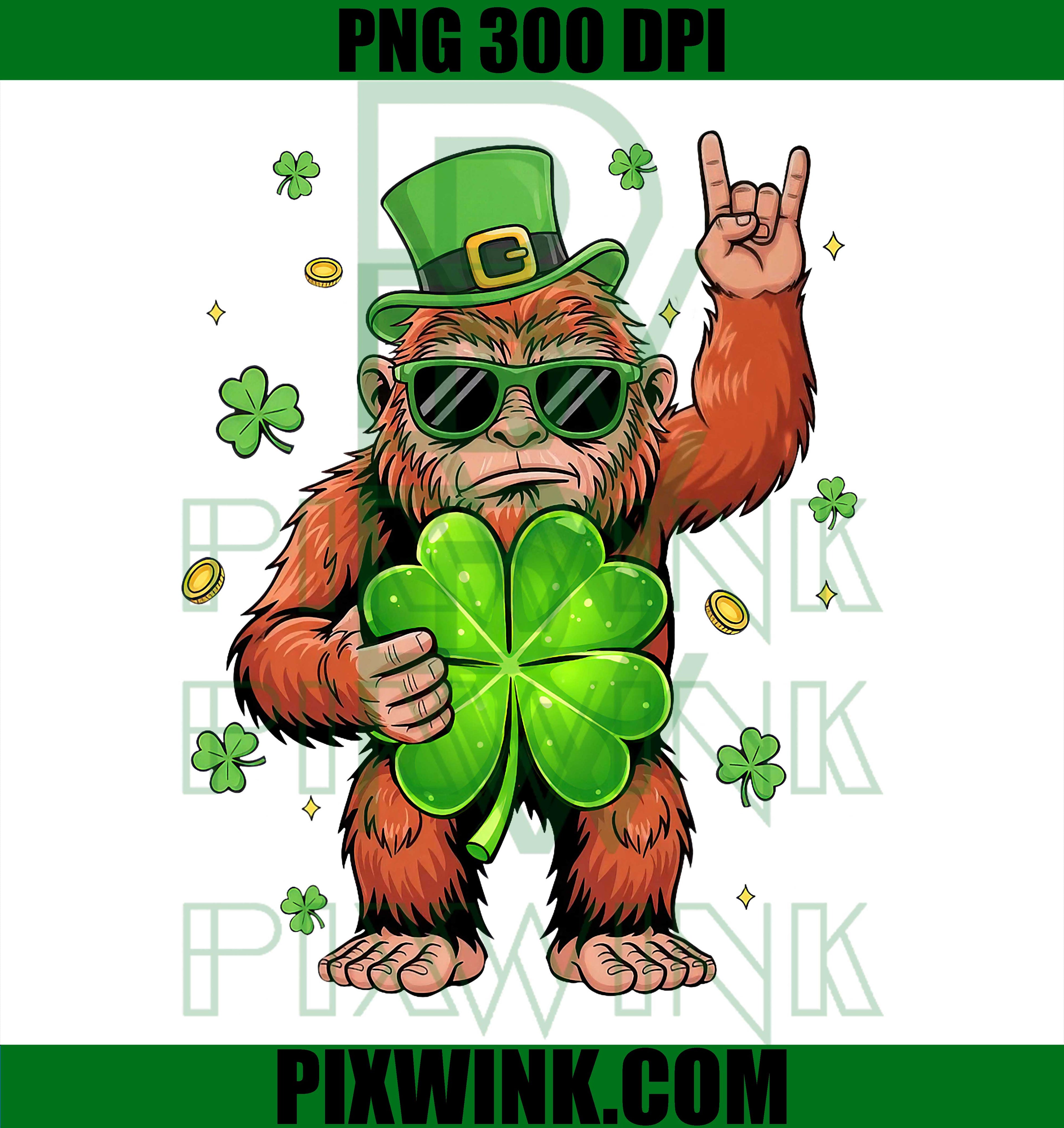 Bigfoot Rock On Shamrock PNG, St Patrick’s Day Sasquatch Graphic PNG