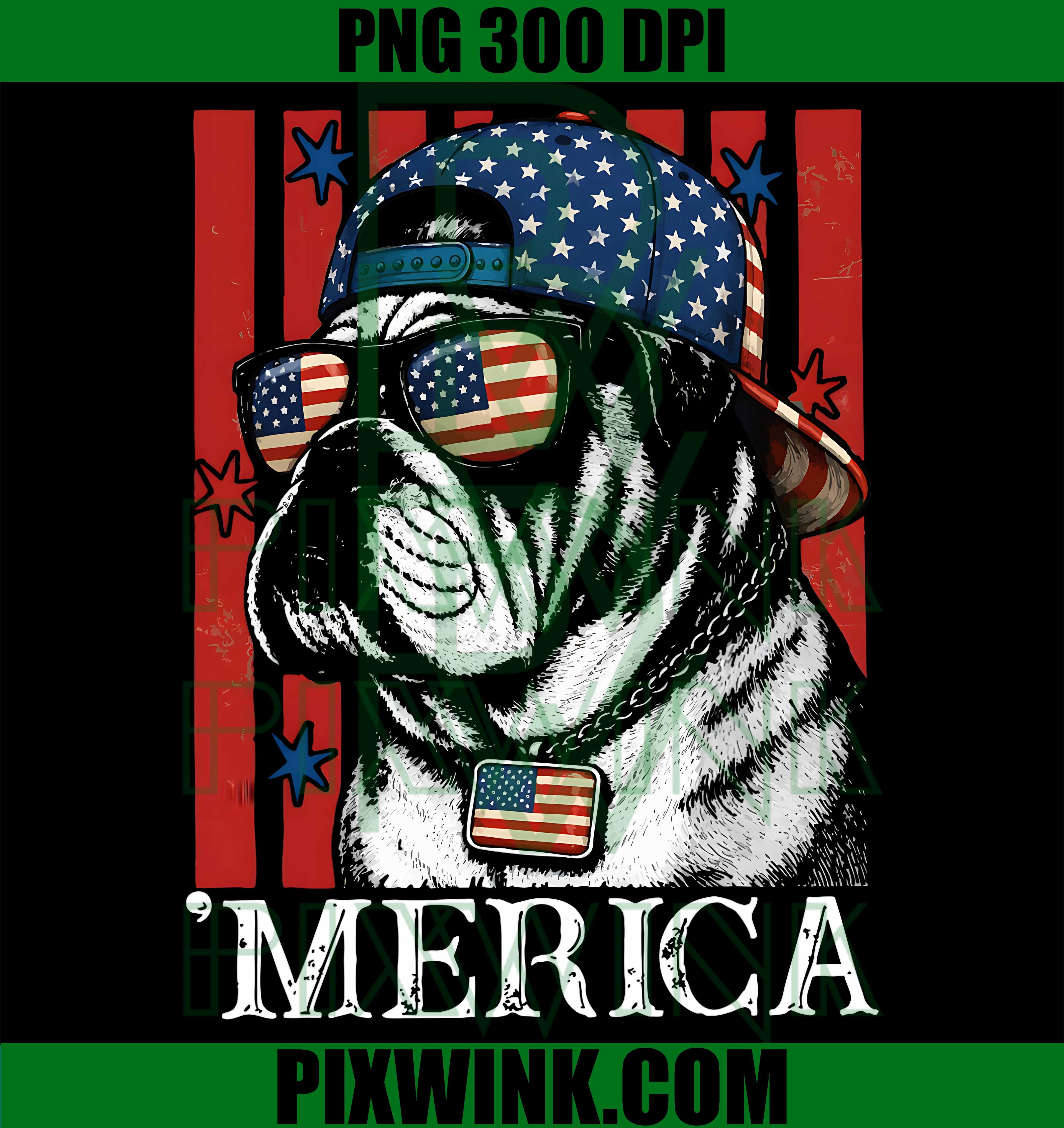 Funny Patriotic Dog Merica Bulldog PNG, 4th Of July American Flag PNG