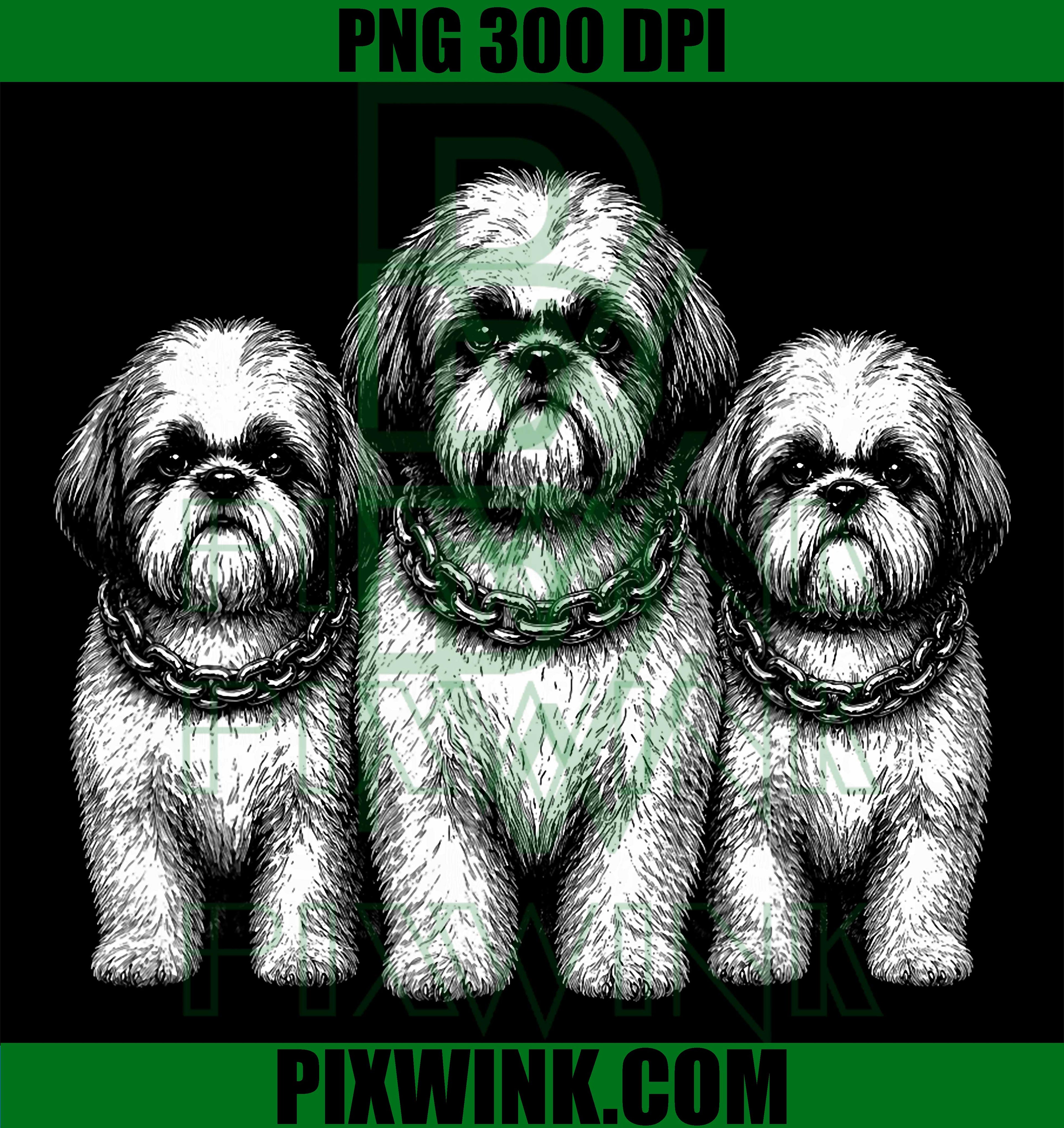 Three Shih Tzu Dog PNG, Cool Dog Illustration PNG