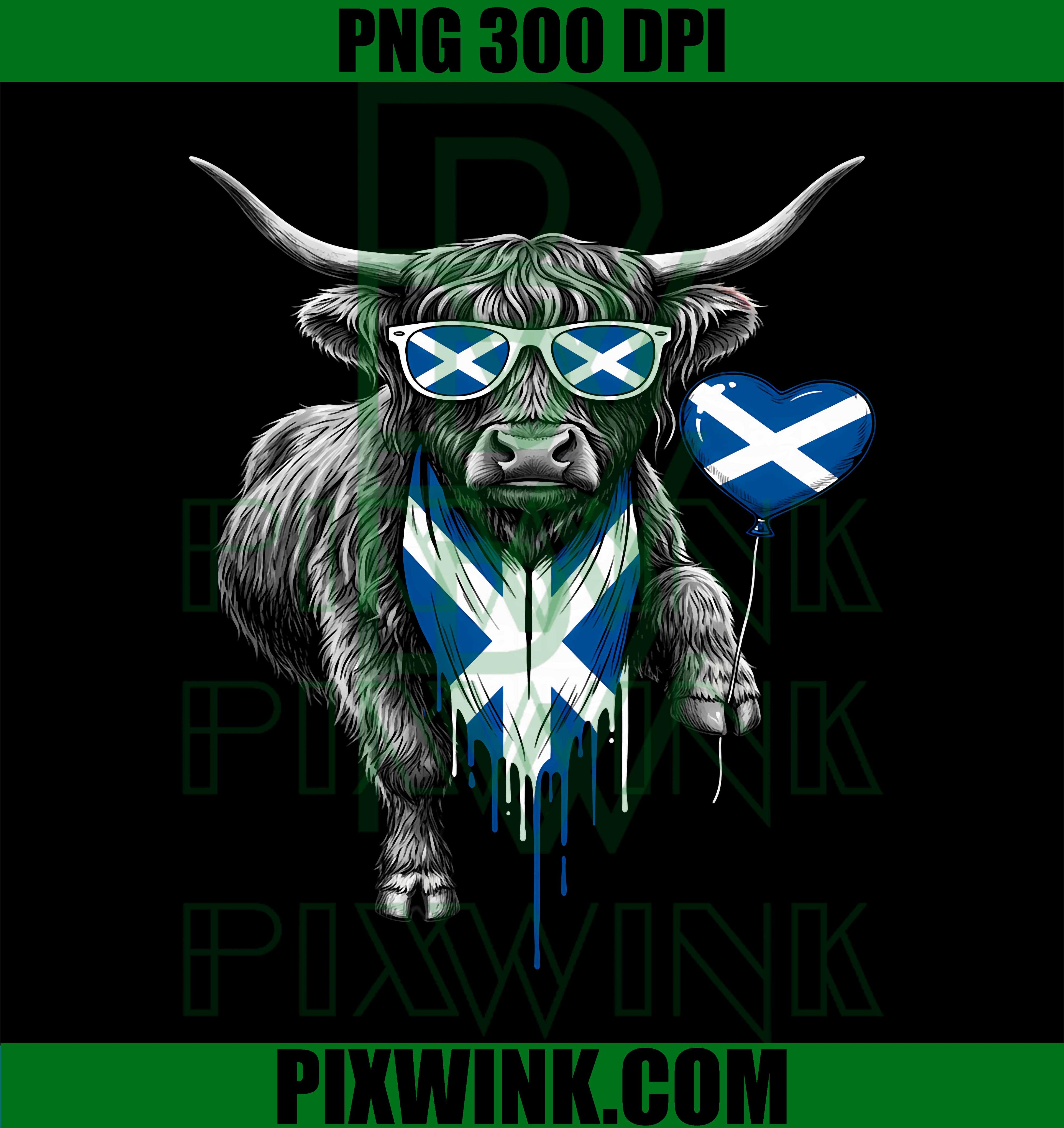 Scotland Flag Highland Cow PNG, Scottish Highlander Cow Graphic PNG
