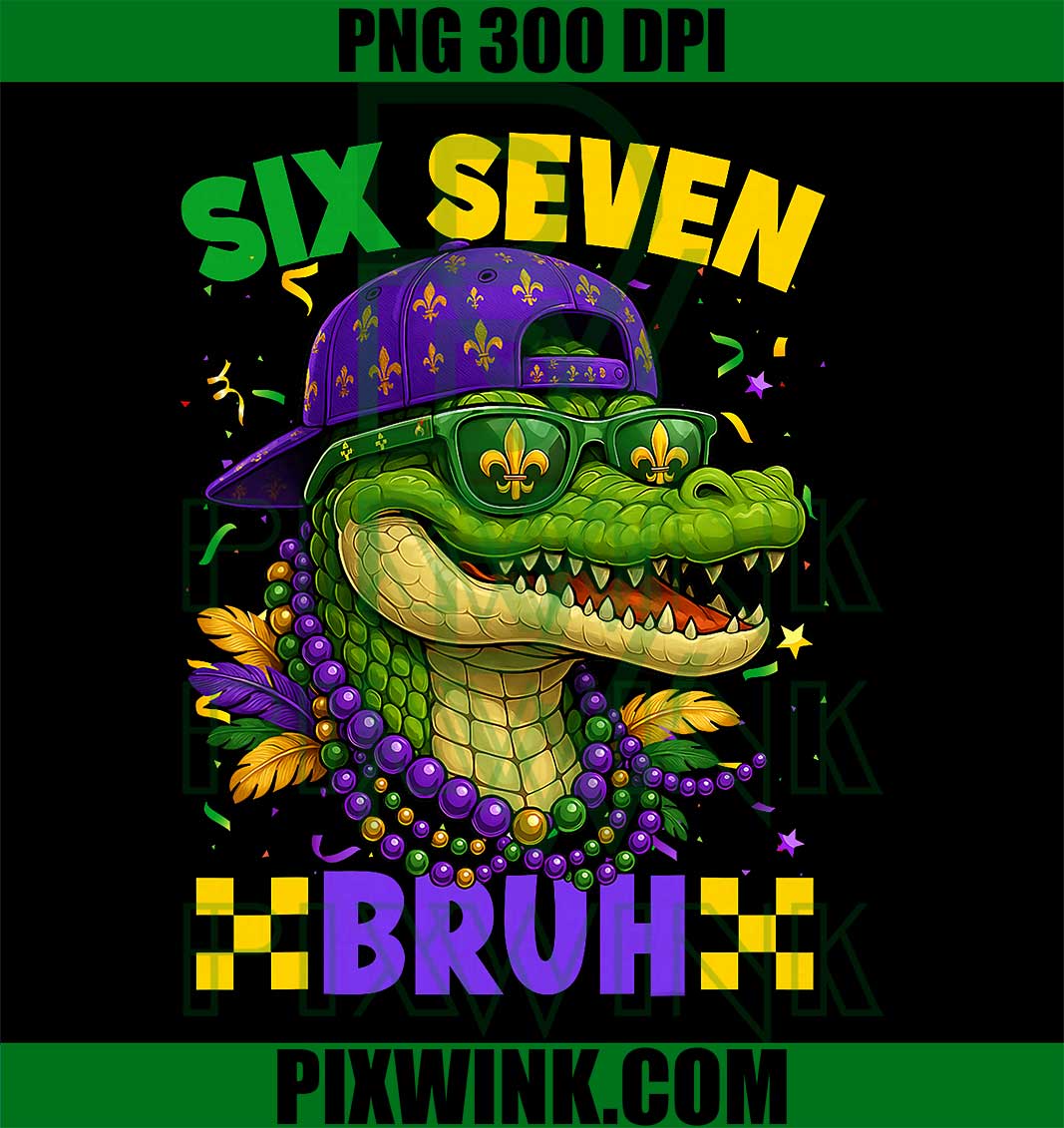 Mardi Gras Six Seven Bruh Mardigator Alligator 6 7 Meme Boy PNG