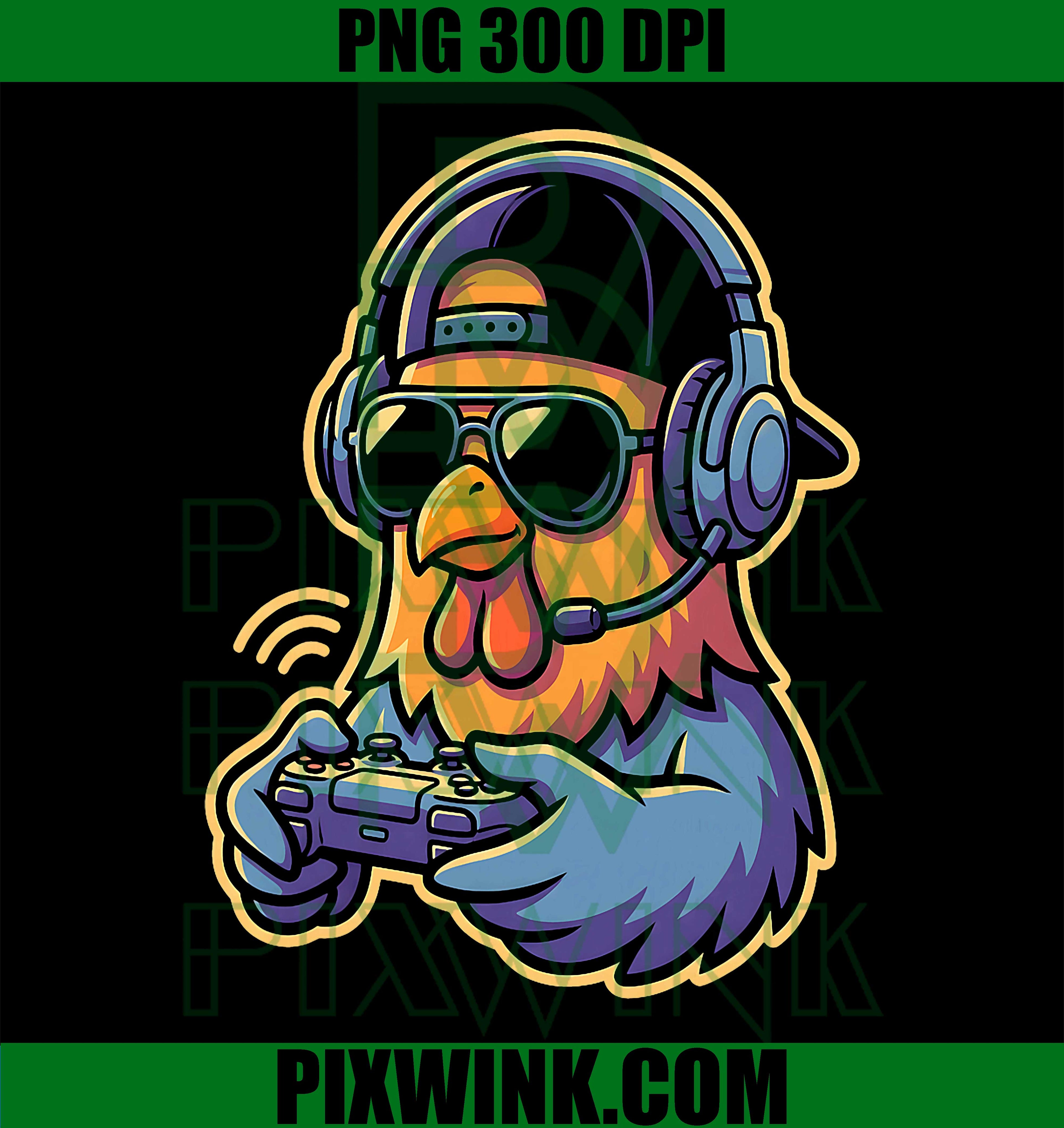 Funny Chicken Gamer PNG, Headset Gamepad Gaming Chicken Graphic PNG