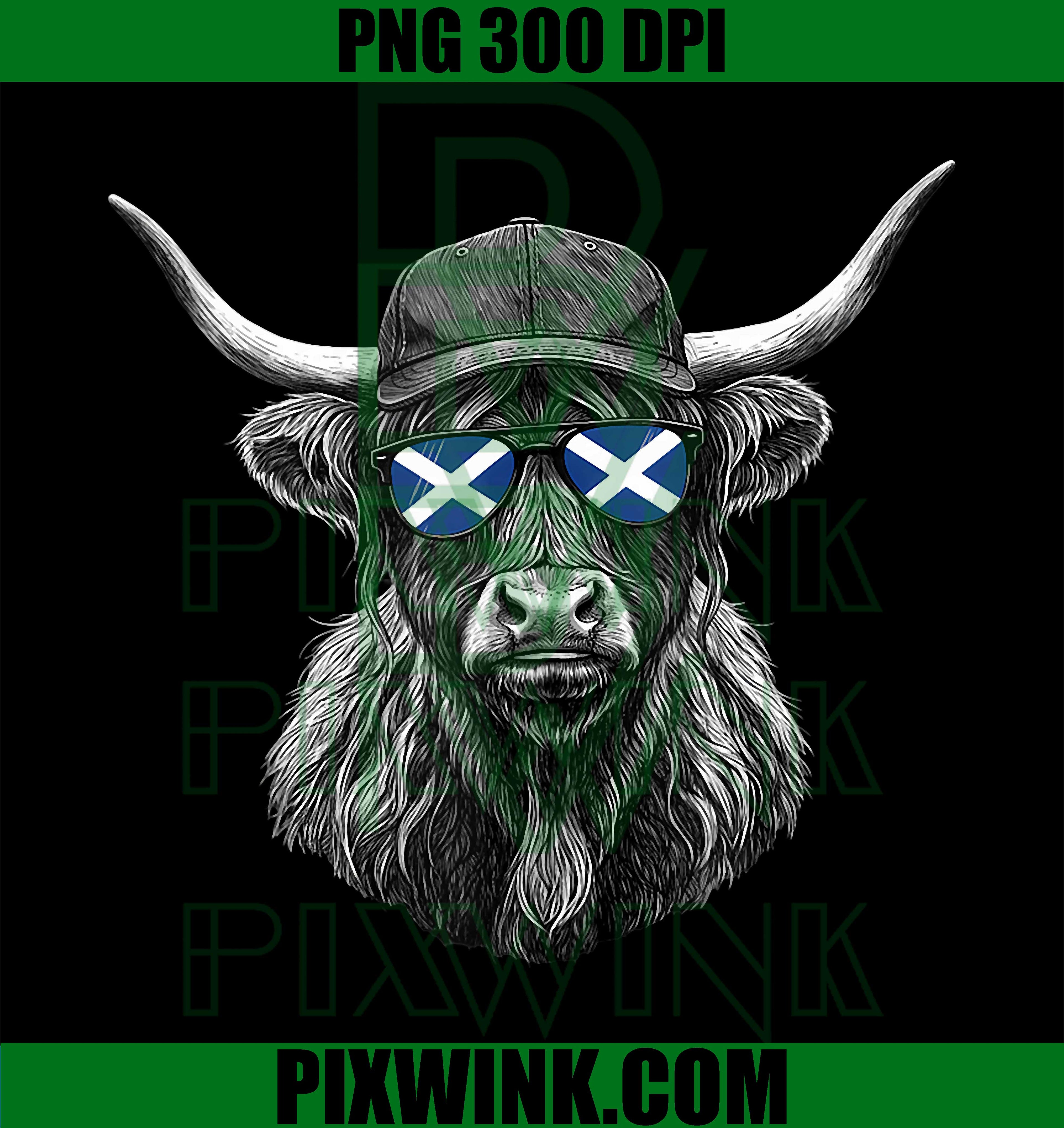 Scotland Flag Highland Cow PNG, Scottish Highlander Cow Graphic PNG