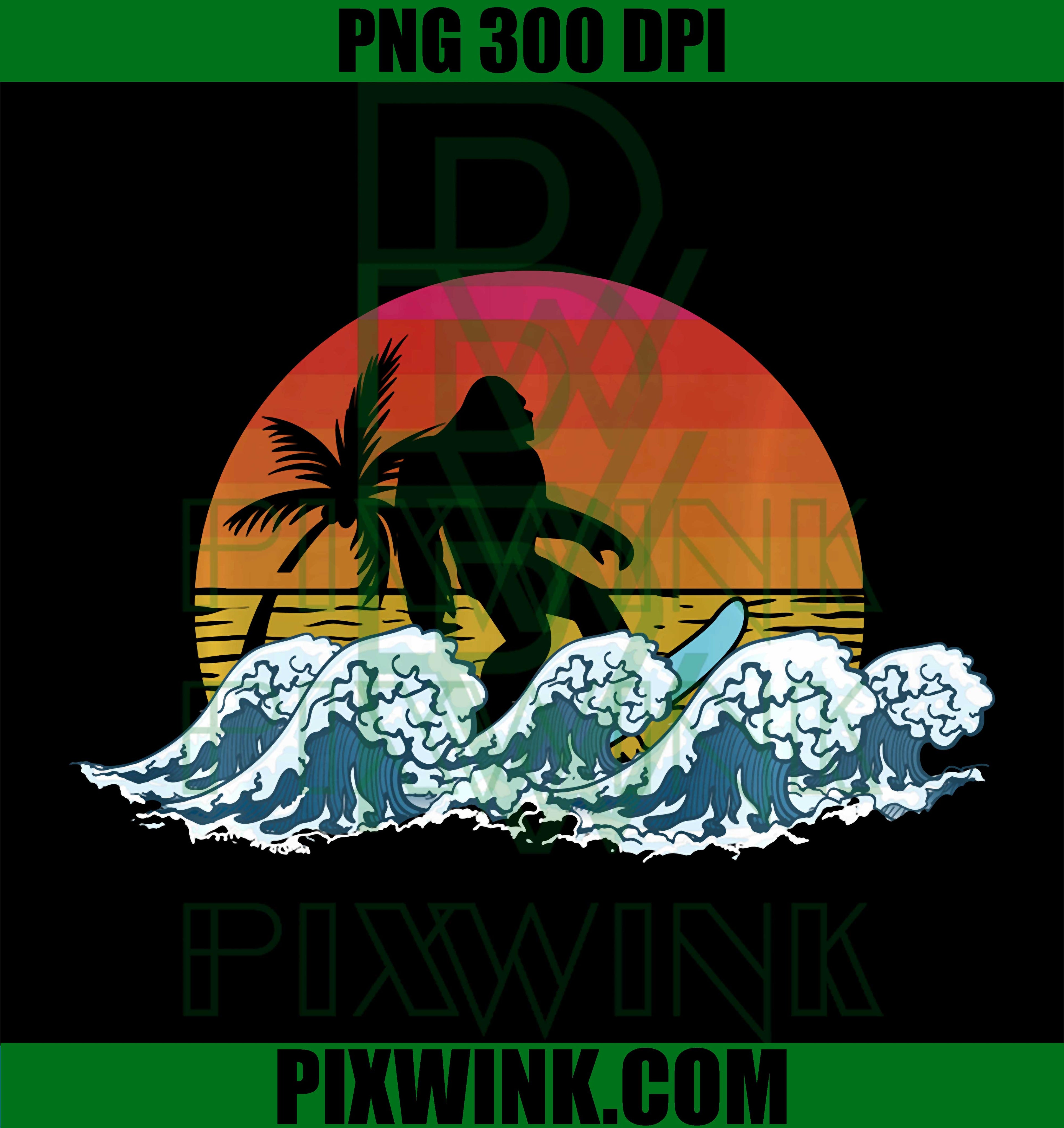 Retro Yeti Sasquatch PNG, Bigfoot Surfer Summer Surfing PNG