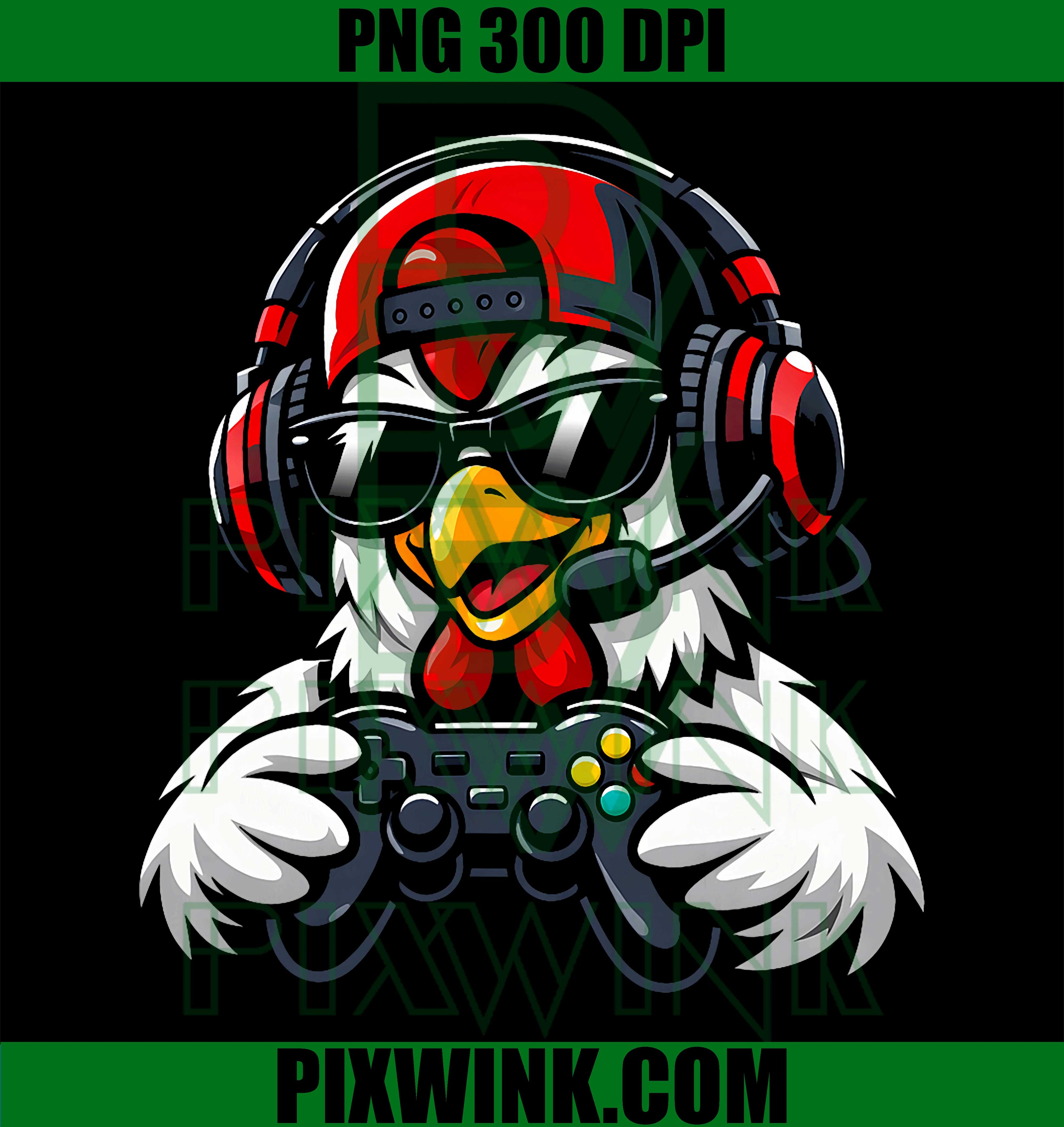 Funny Chicken Gamer PNG, Gaming Headset Gamepad Chicken Graphic PNG